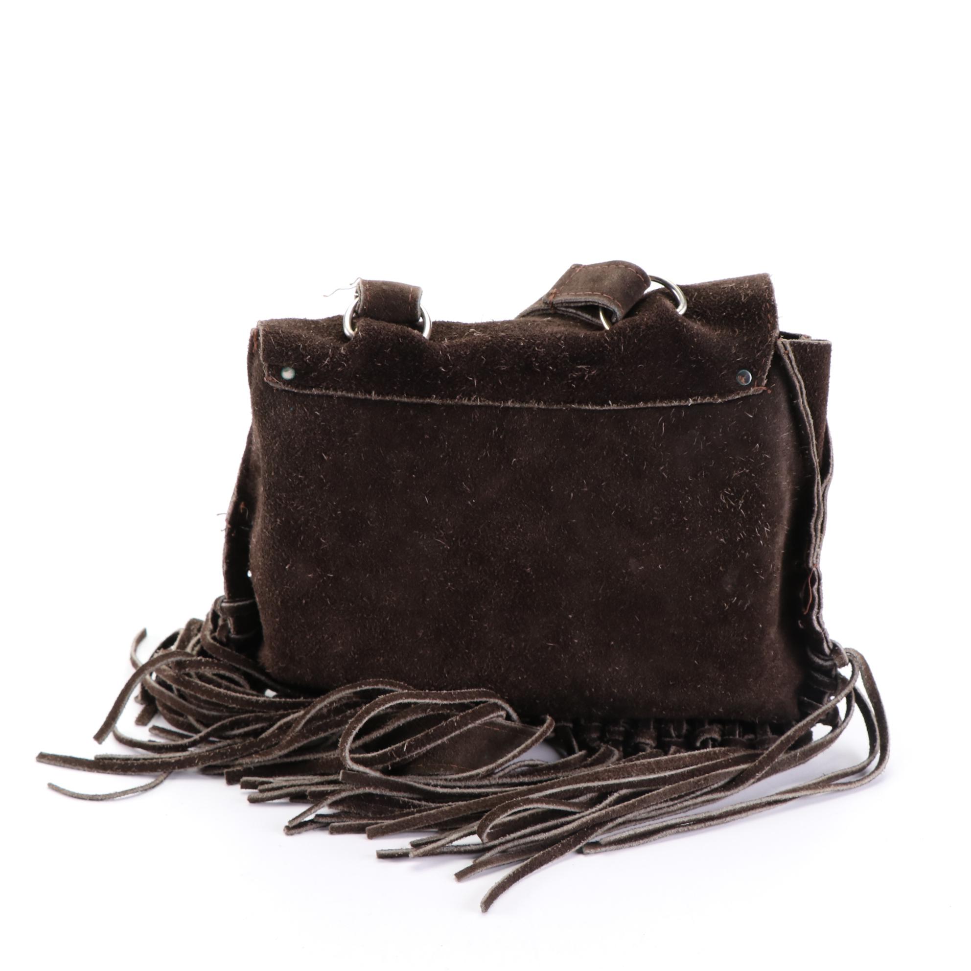Leather/Suede Shoulder Bags with Fringe and Braided Leather Accessories