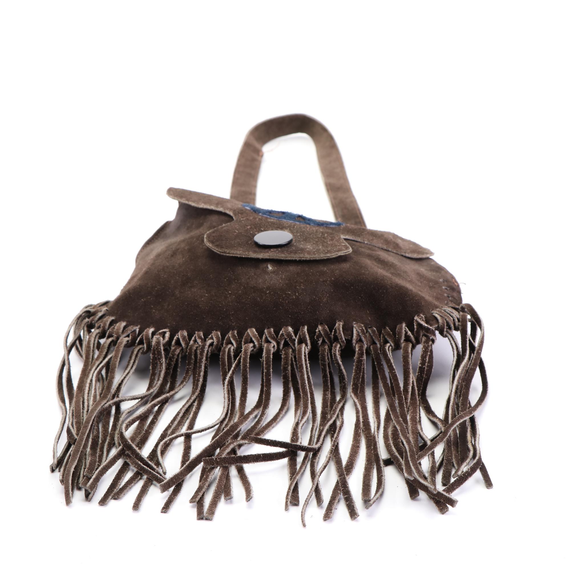 Leather/Suede Shoulder Bags with Fringe and Braided Leather Accessories