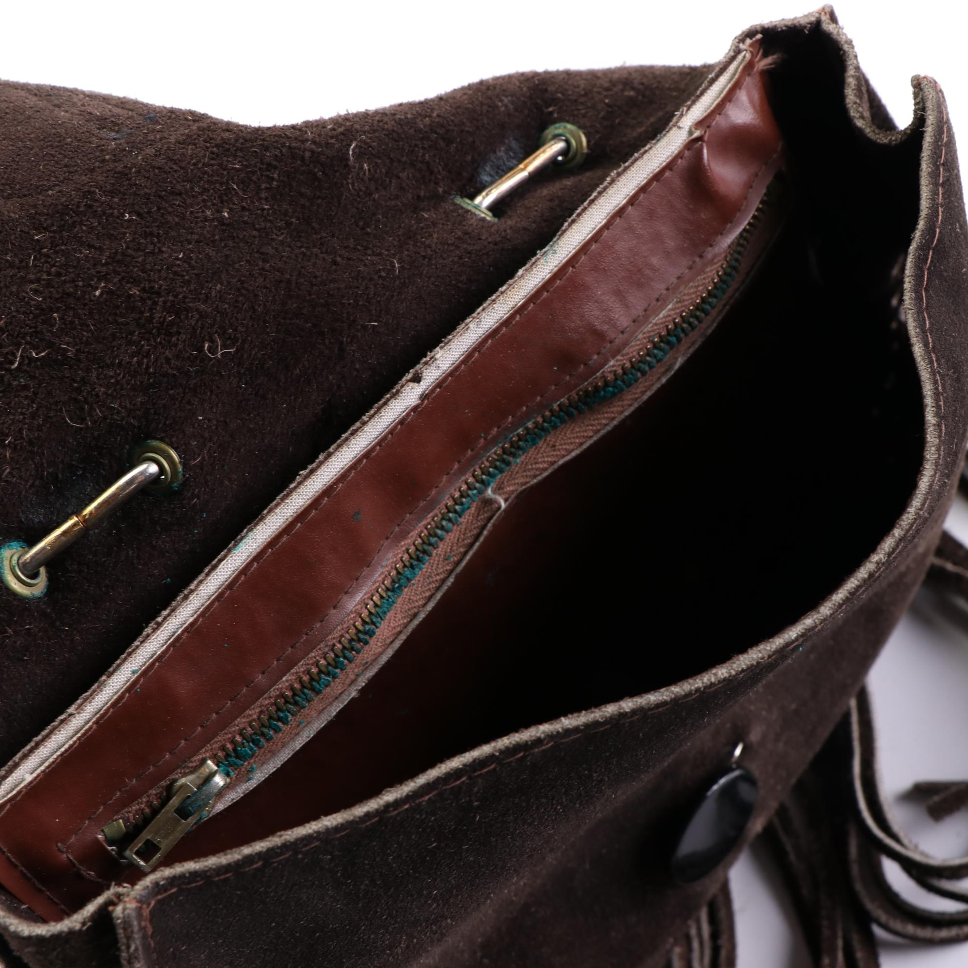 Leather/Suede Shoulder Bags with Fringe and Braided Leather Accessories