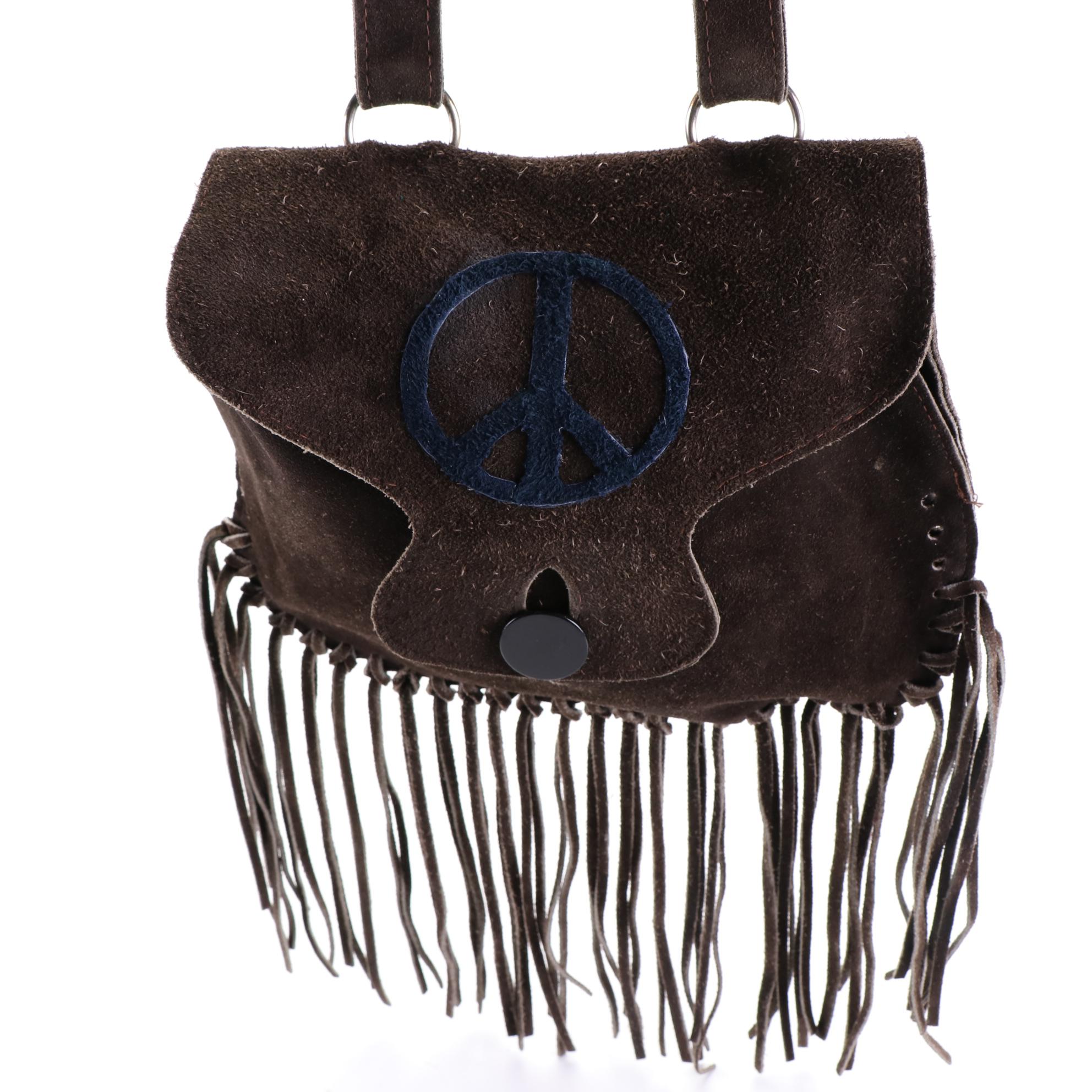 Leather/Suede Shoulder Bags with Fringe and Braided Leather Accessories