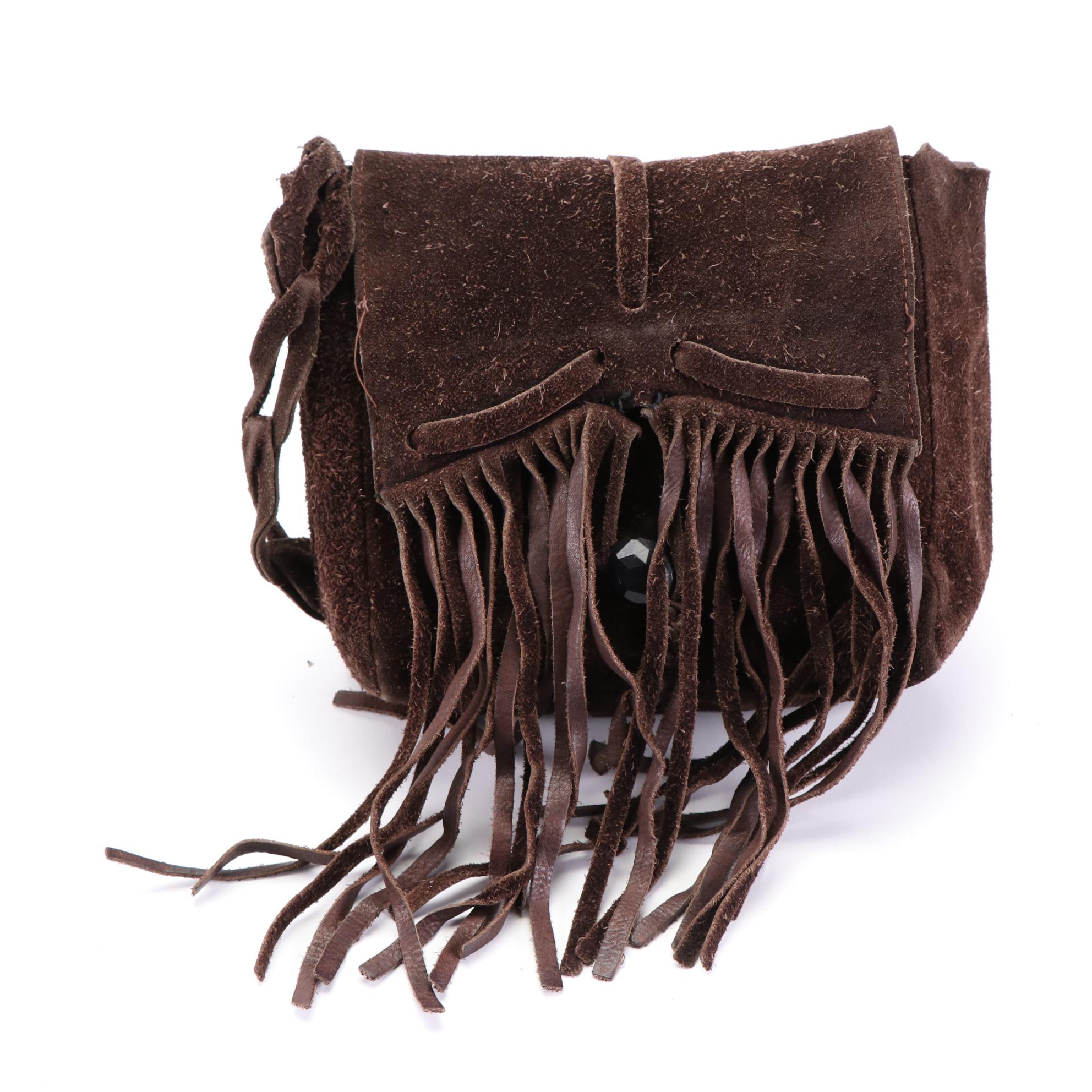 Leather/Suede Shoulder Bags with Fringe and Braided Leather Accessories