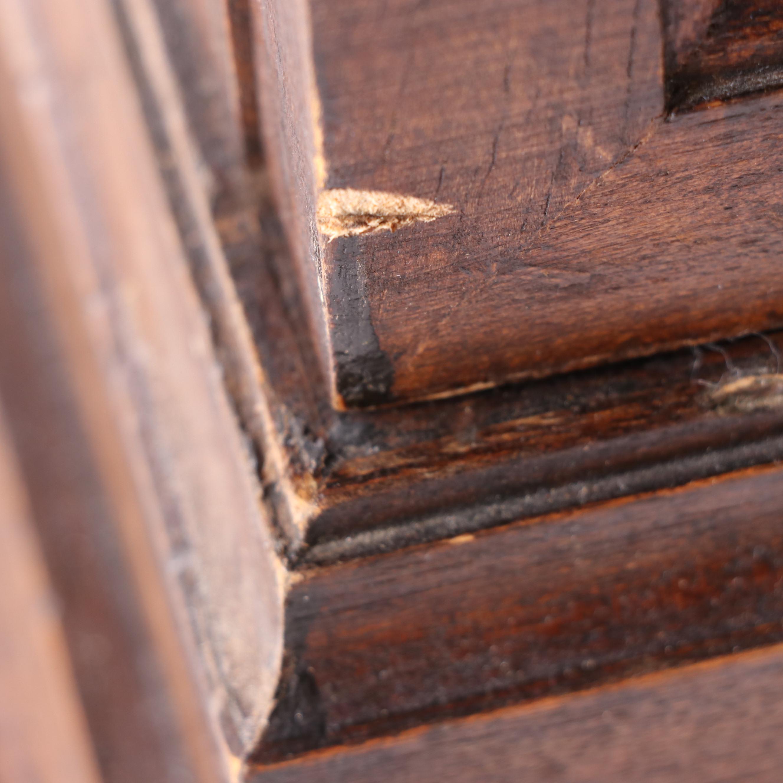 Small Neoclassical Style Walnut-Stained and Wire Mesh Cabinet