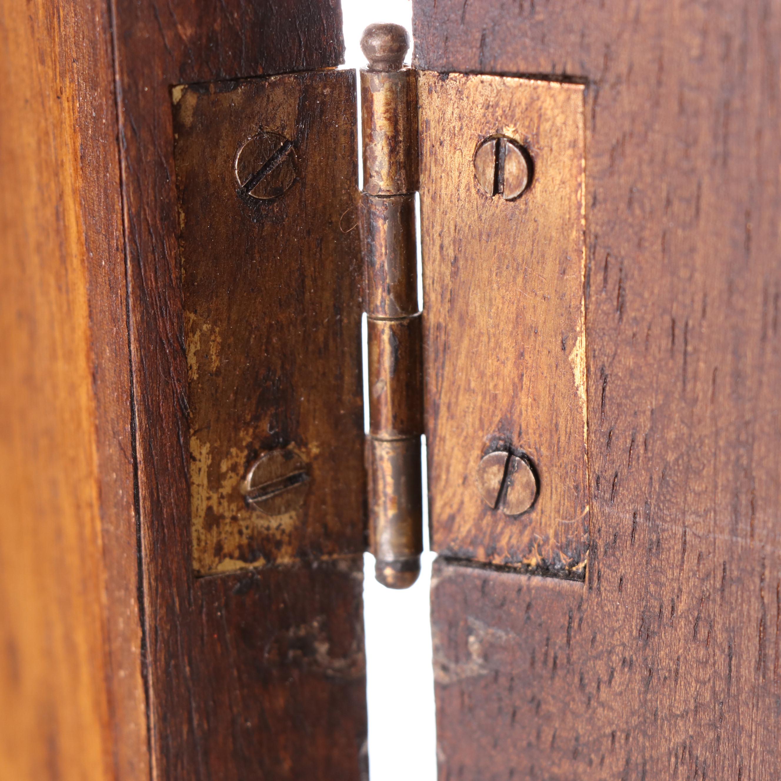 Small Neoclassical Style Walnut-Stained and Wire Mesh Cabinet