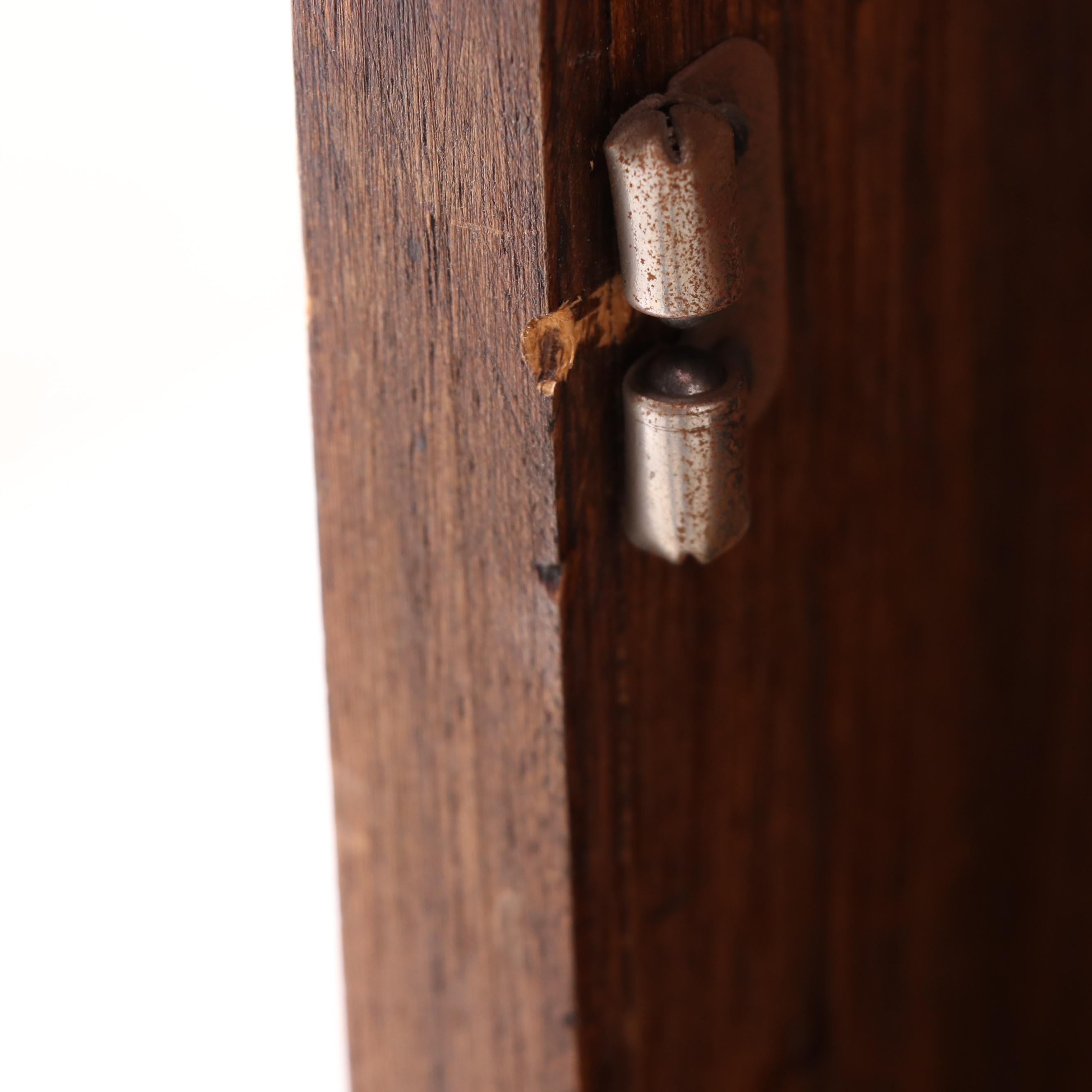 Small Neoclassical Style Walnut-Stained and Wire Mesh Cabinet