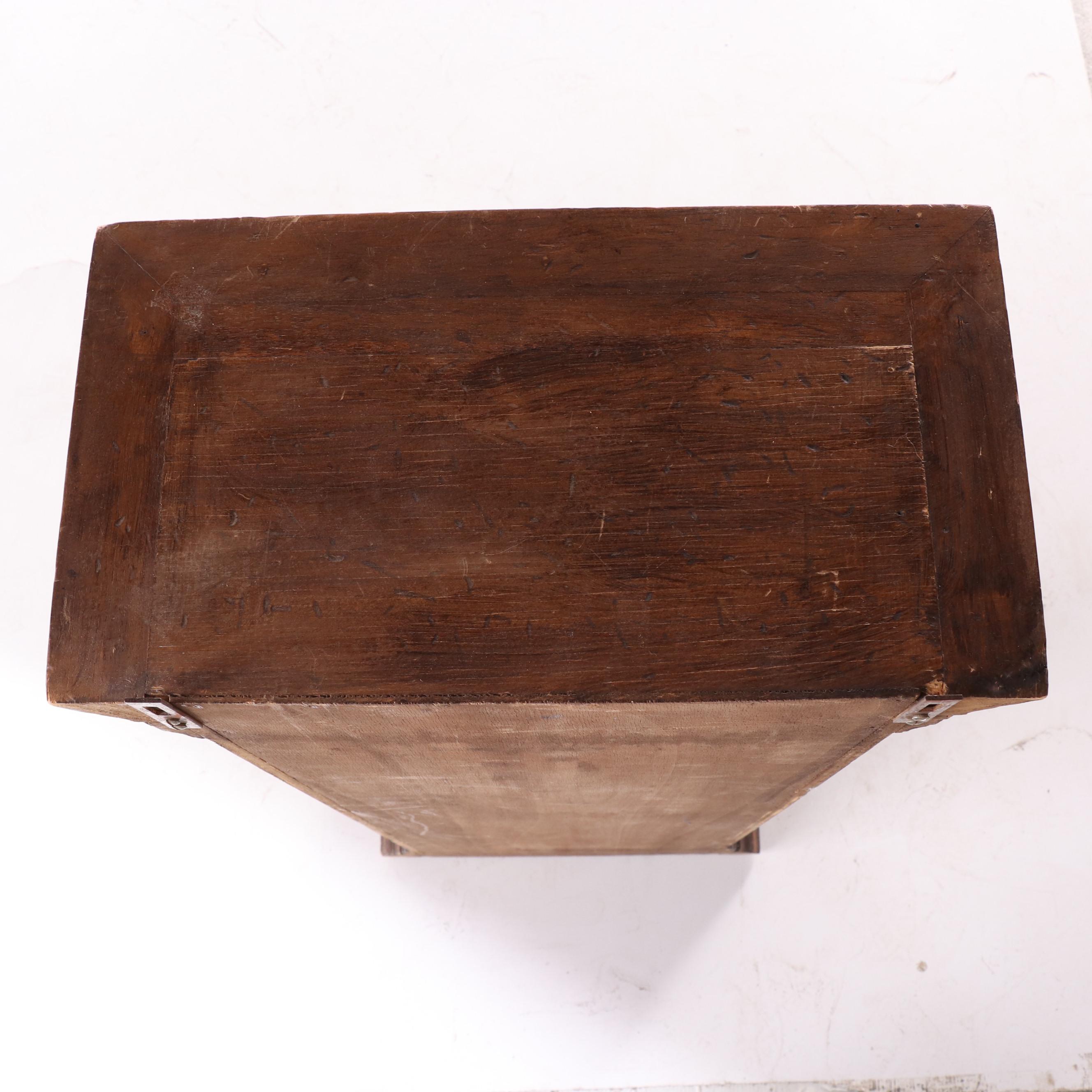 Small Neoclassical Style Walnut-Stained and Wire Mesh Cabinet