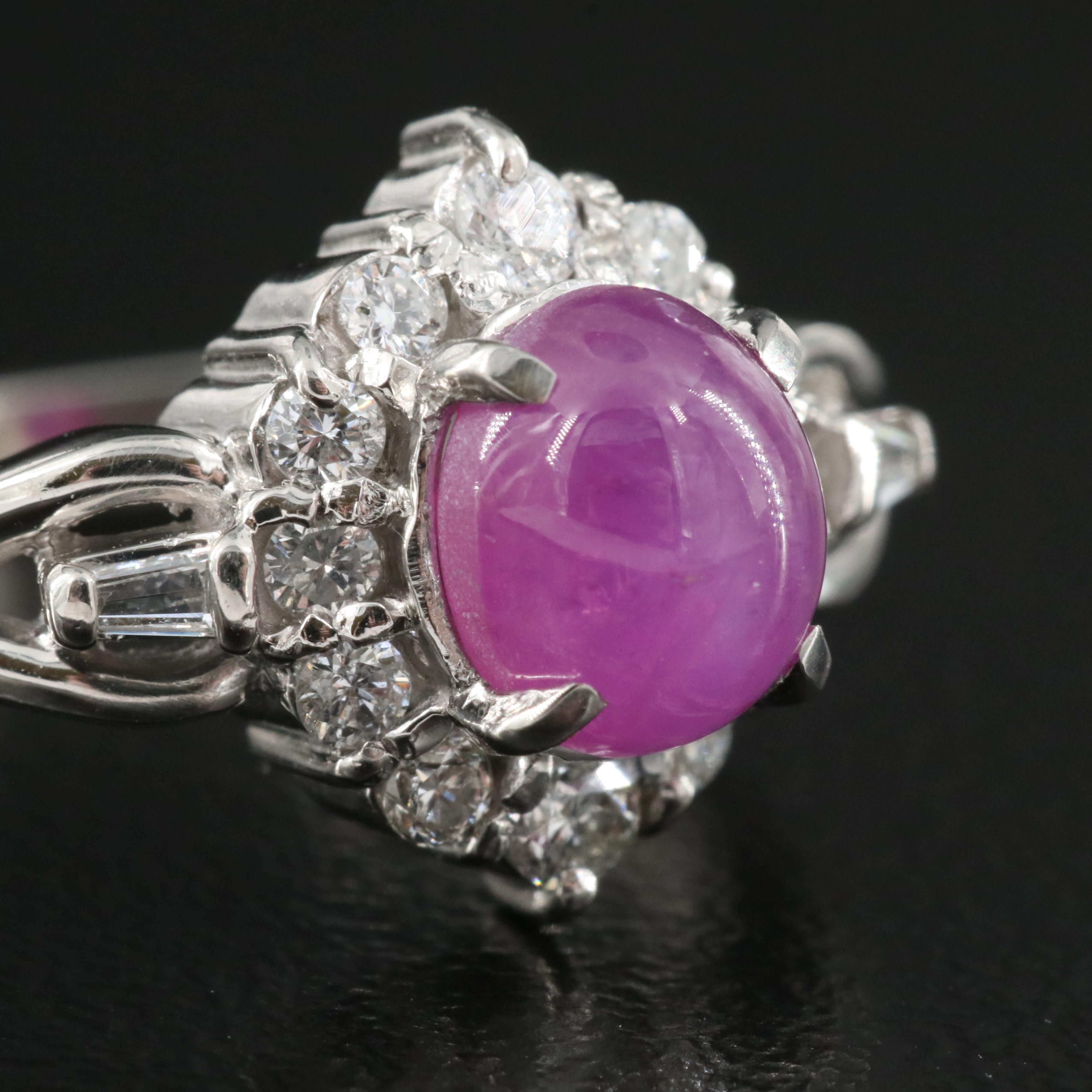 Platinum 1.61 CT Star Ruby and Diamond Ring