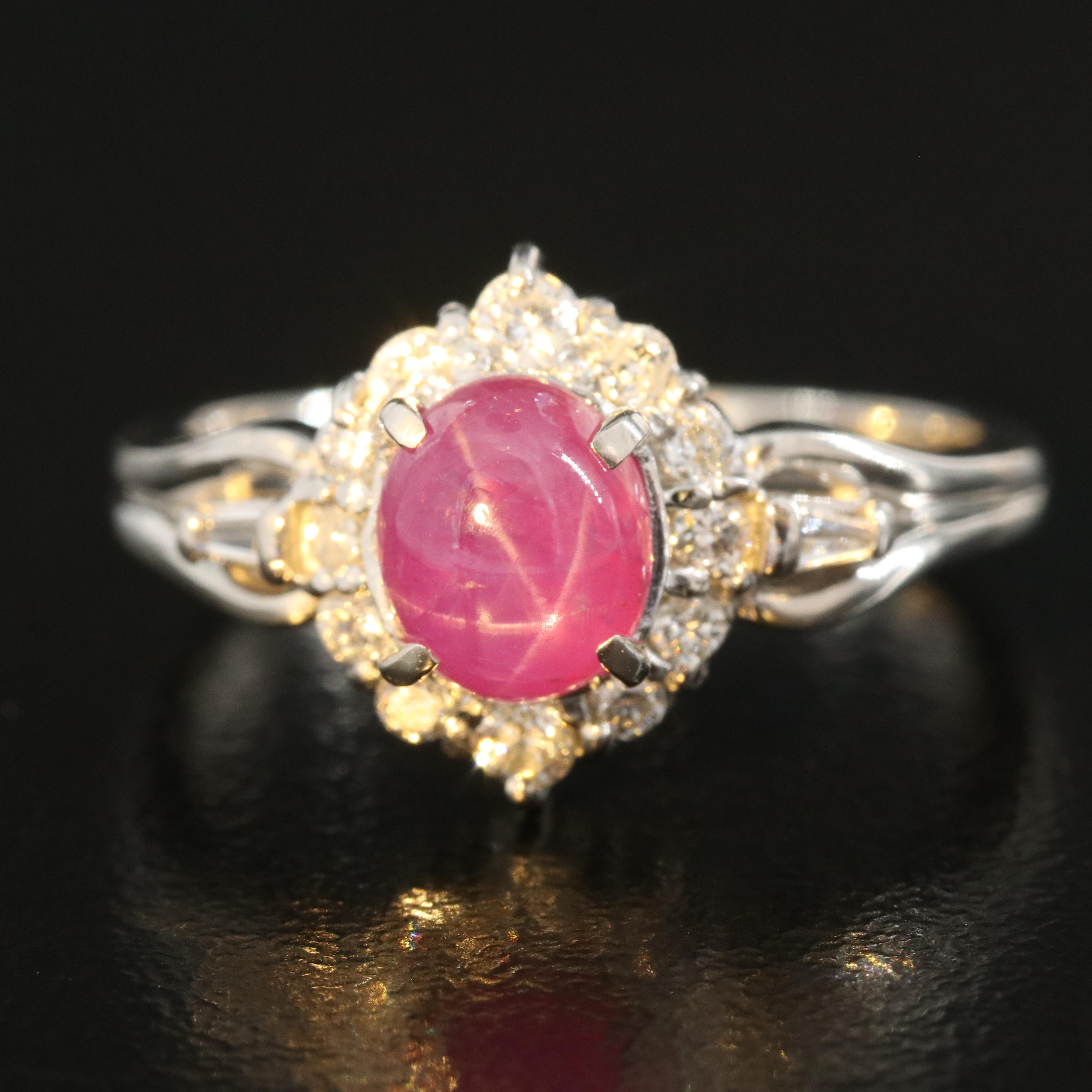 Platinum 1.61 CT Star Ruby and Diamond Ring