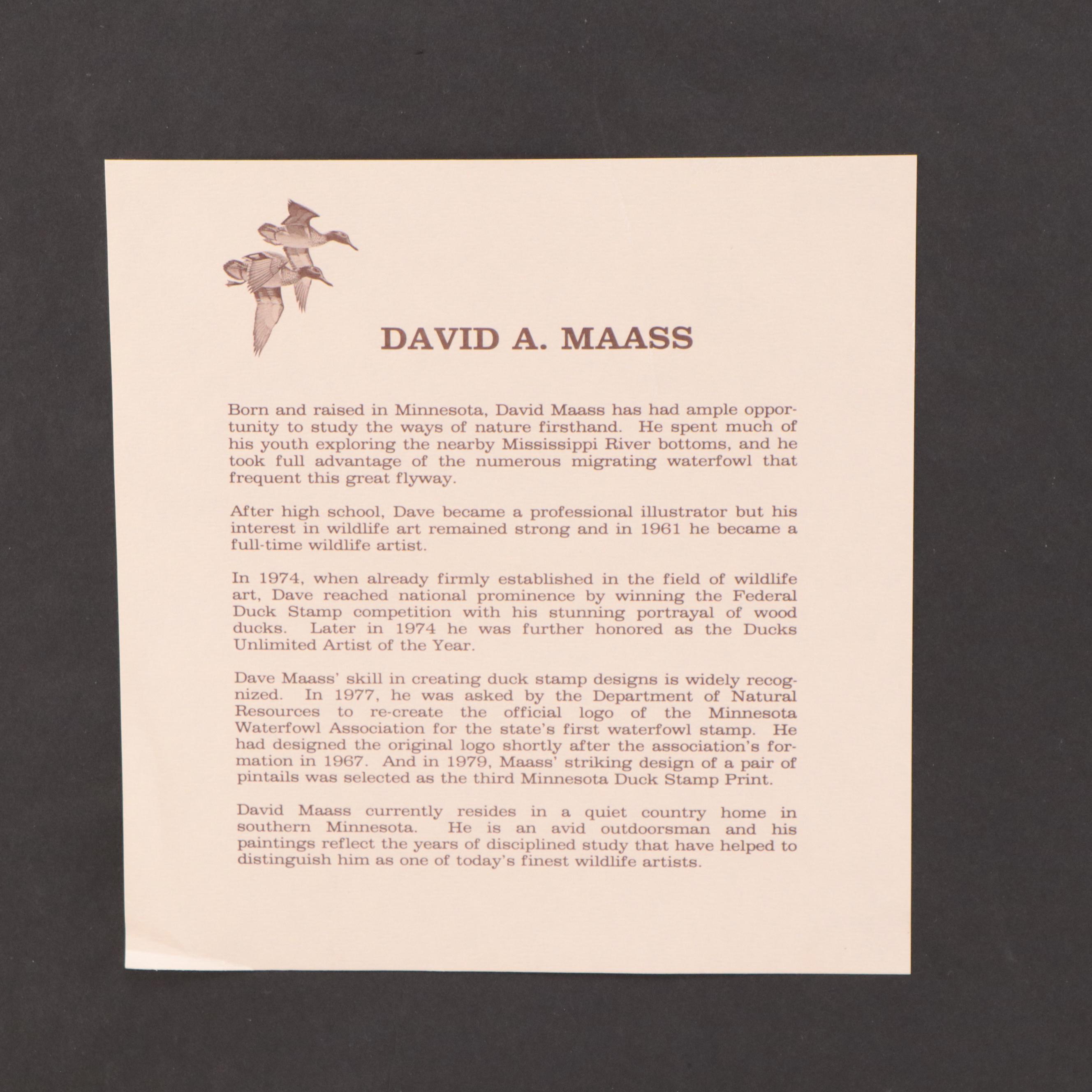 David A. Maass Offset Lithograph of Mallards in Flight