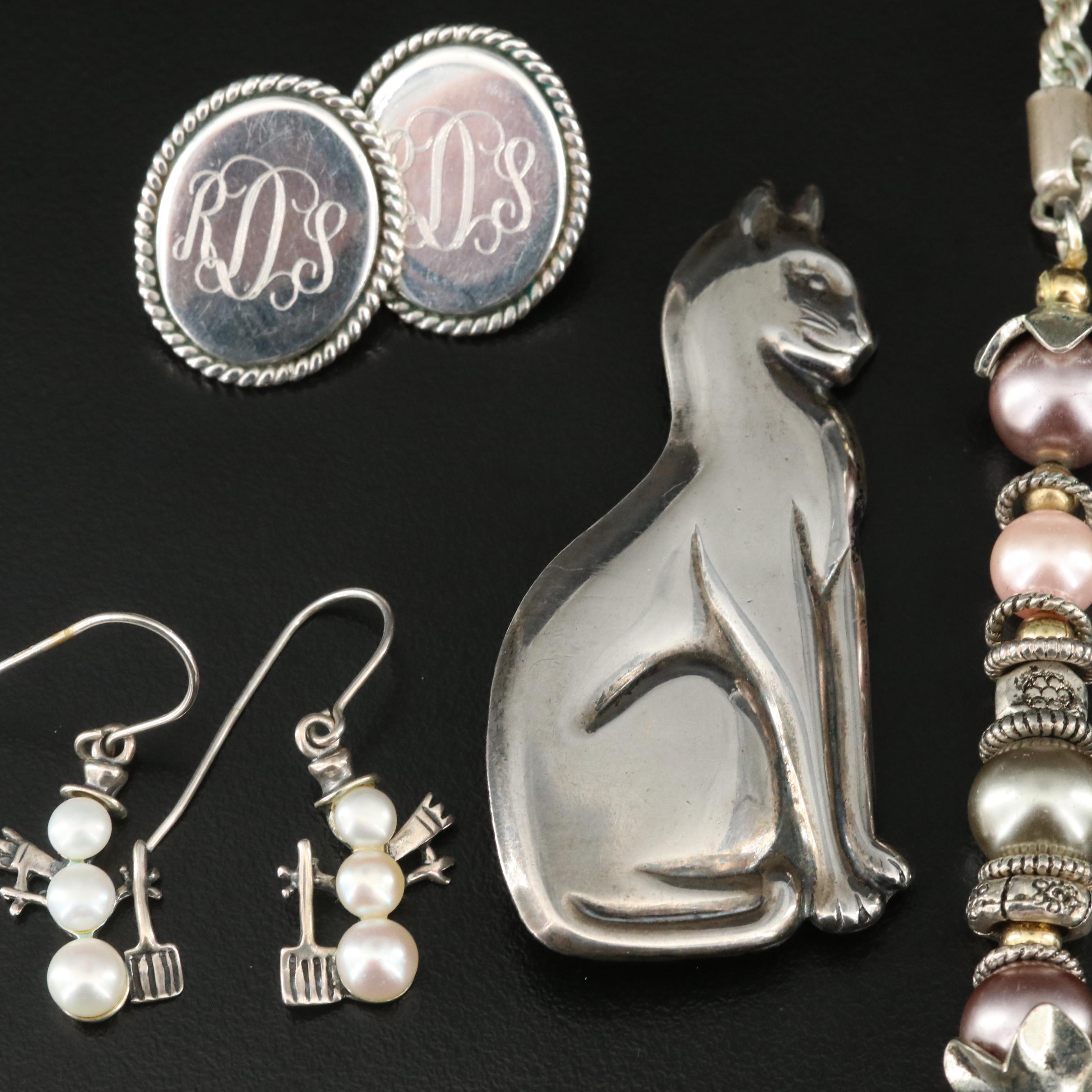 Cat Grouping Including Sterling, Pearl and Faux Pearl