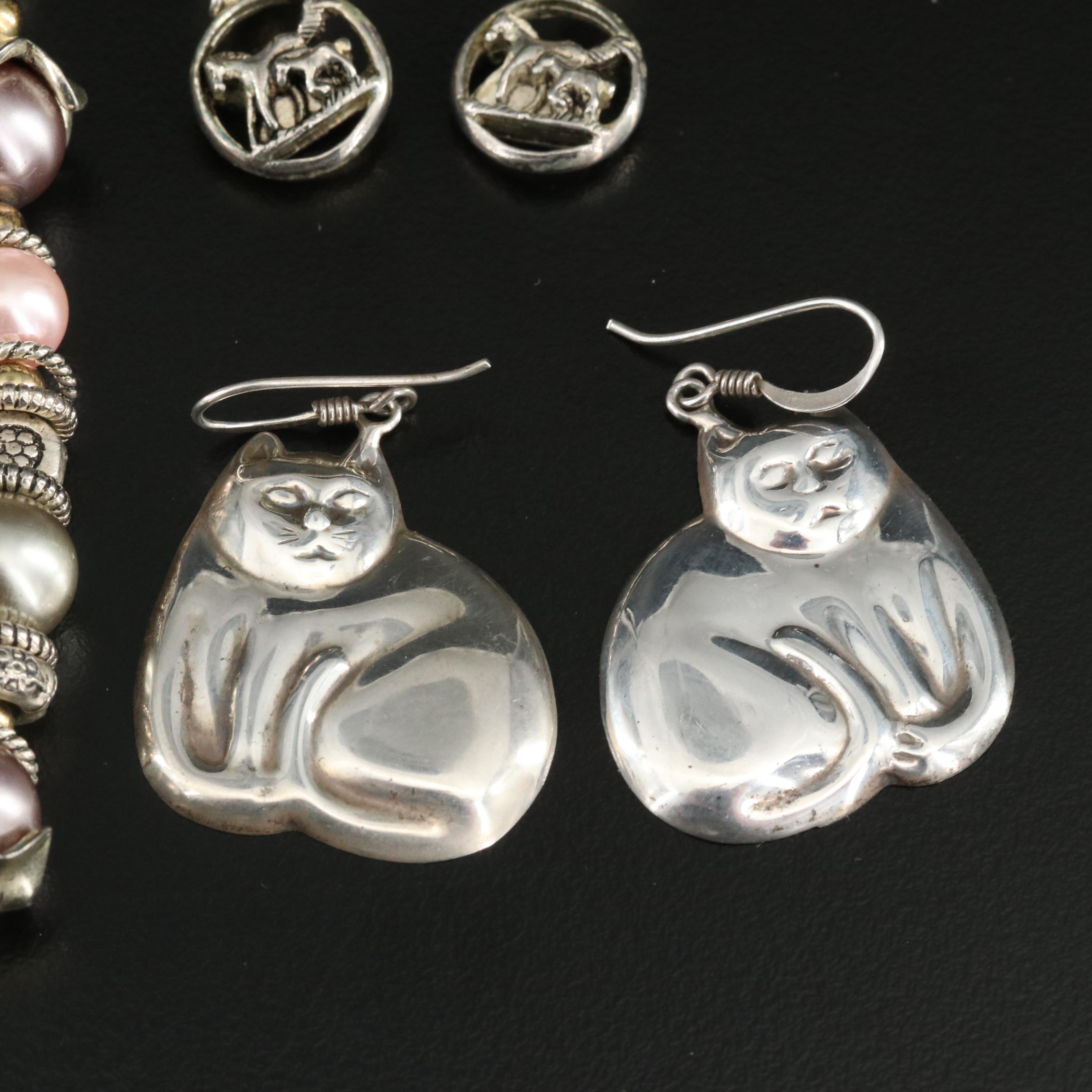 Cat Grouping Including Sterling, Pearl and Faux Pearl