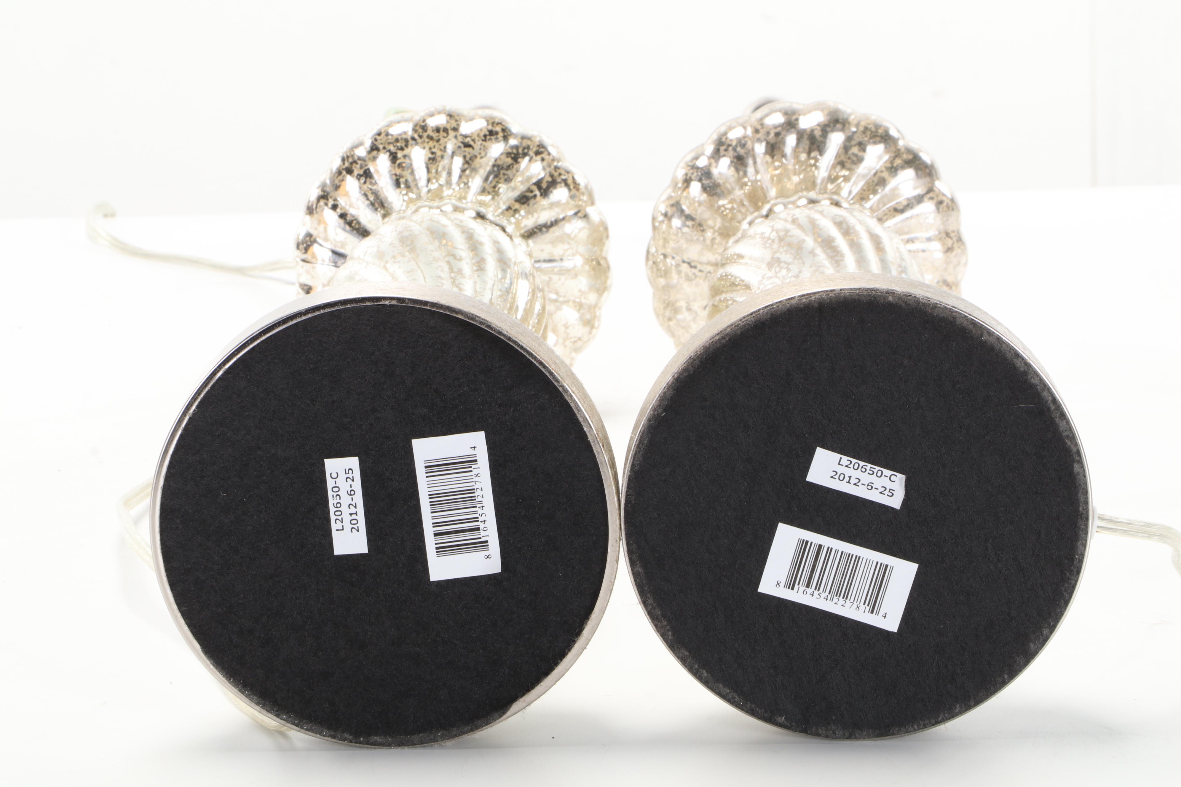 Pair of Mercury Glass Spiral Table Lamps, Contemporary