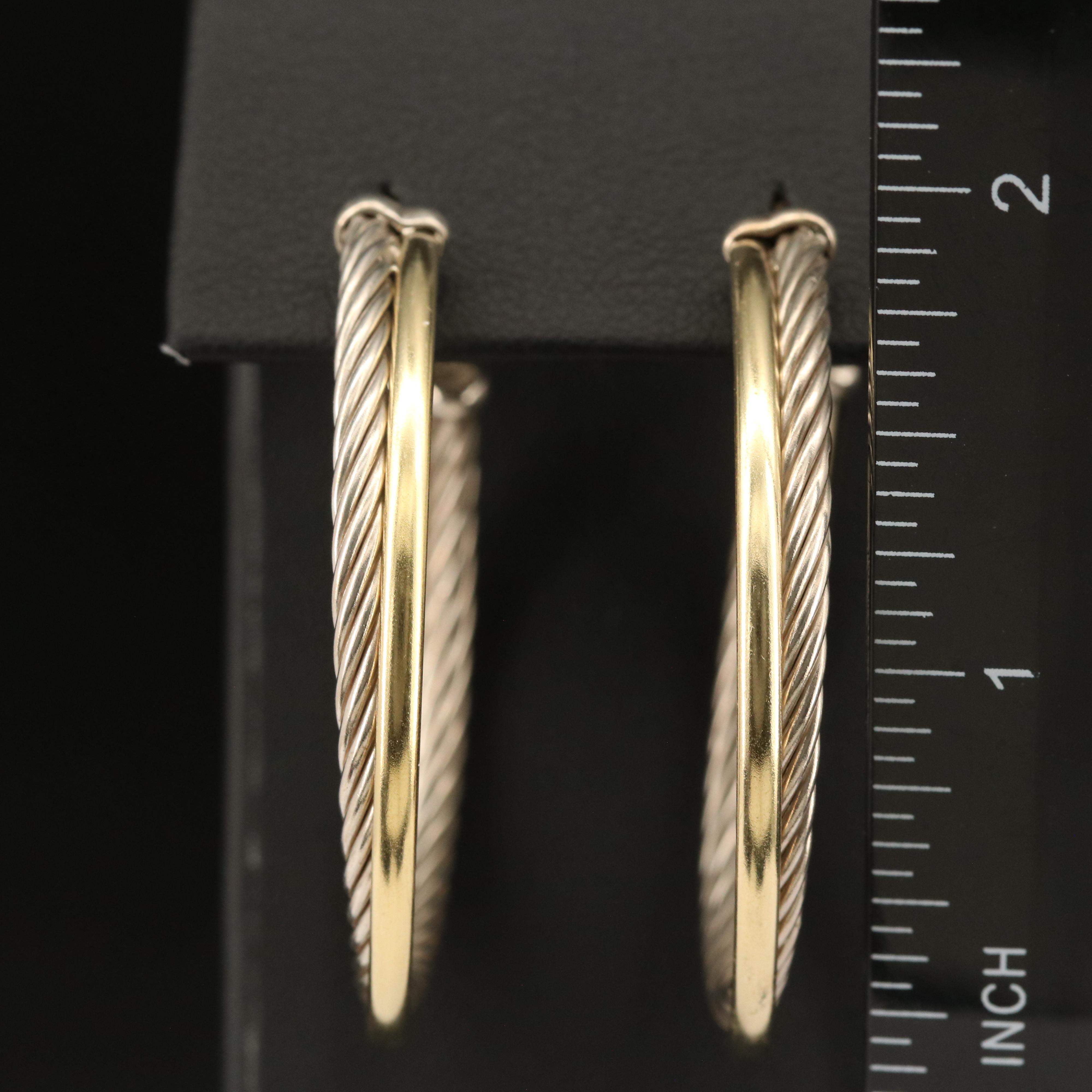 David Yurman Sterling and 18K Crossover Hoop Earrings