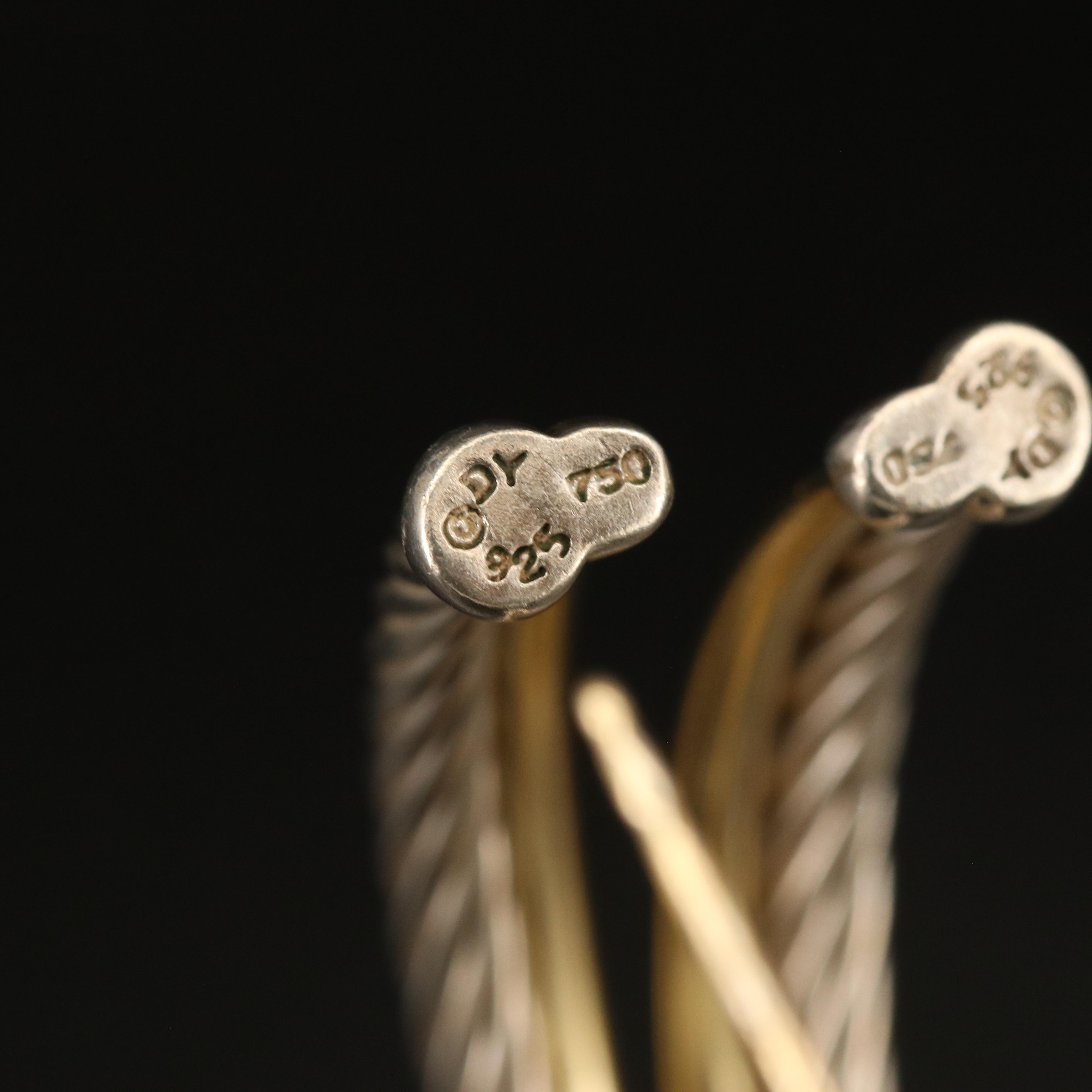 David Yurman Sterling and 18K Crossover Hoop Earrings