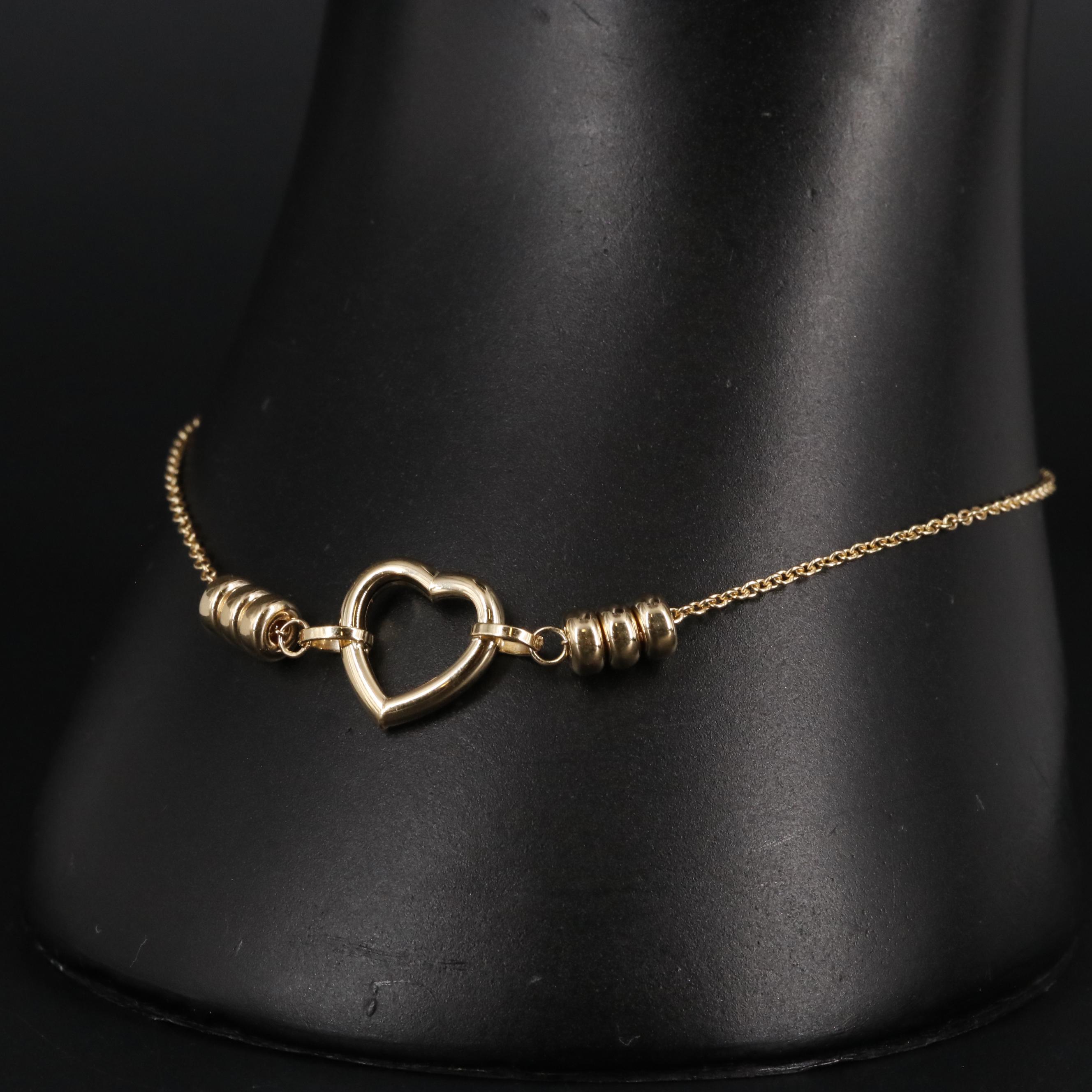 14K Stationary Heart Chain Bracelet