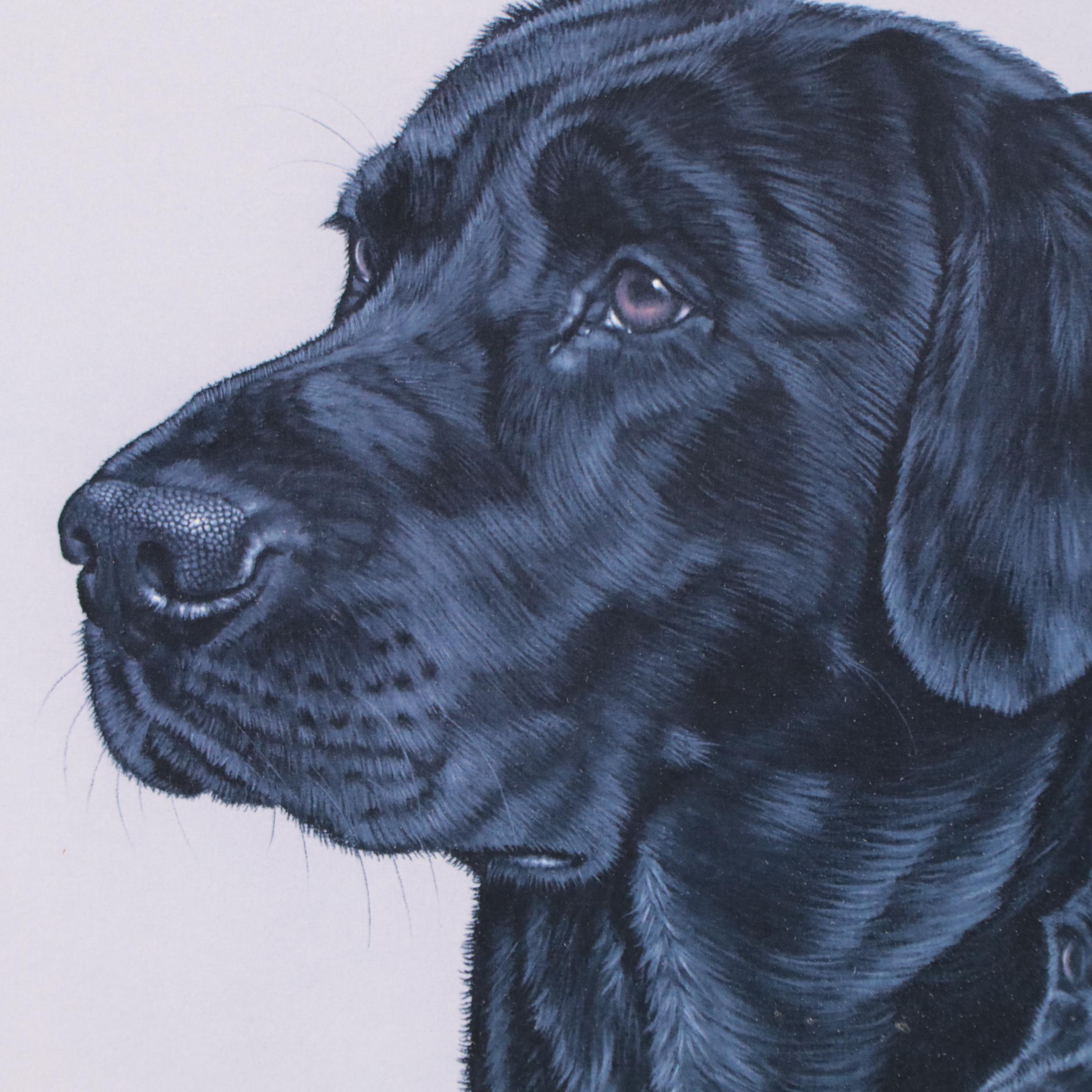 Les Anderson Offset Lithograph of Black Labradors, Late 20th Century
