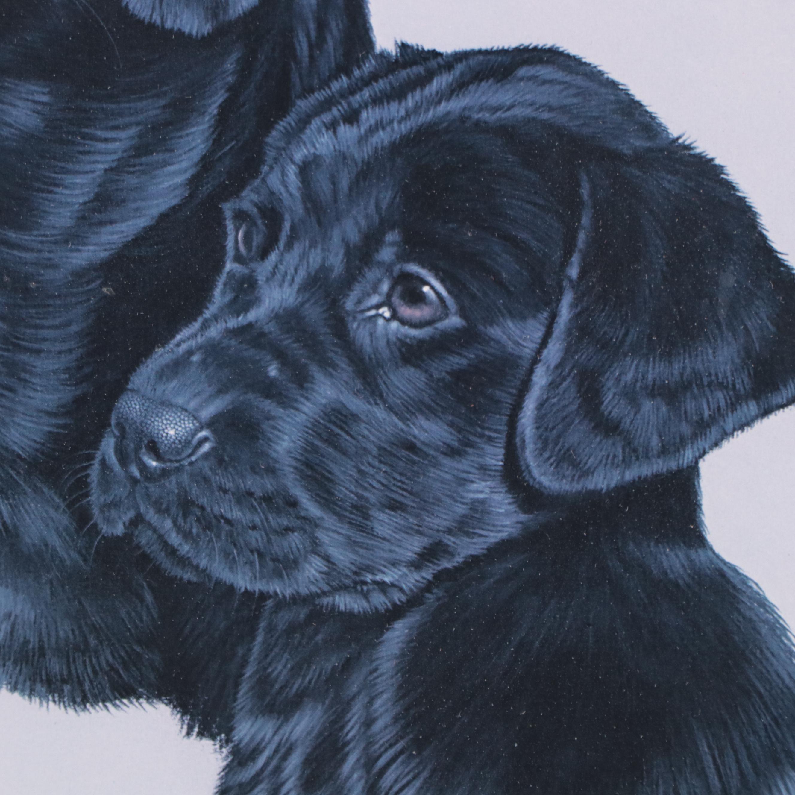 Les Anderson Offset Lithograph of Black Labradors, Late 20th Century