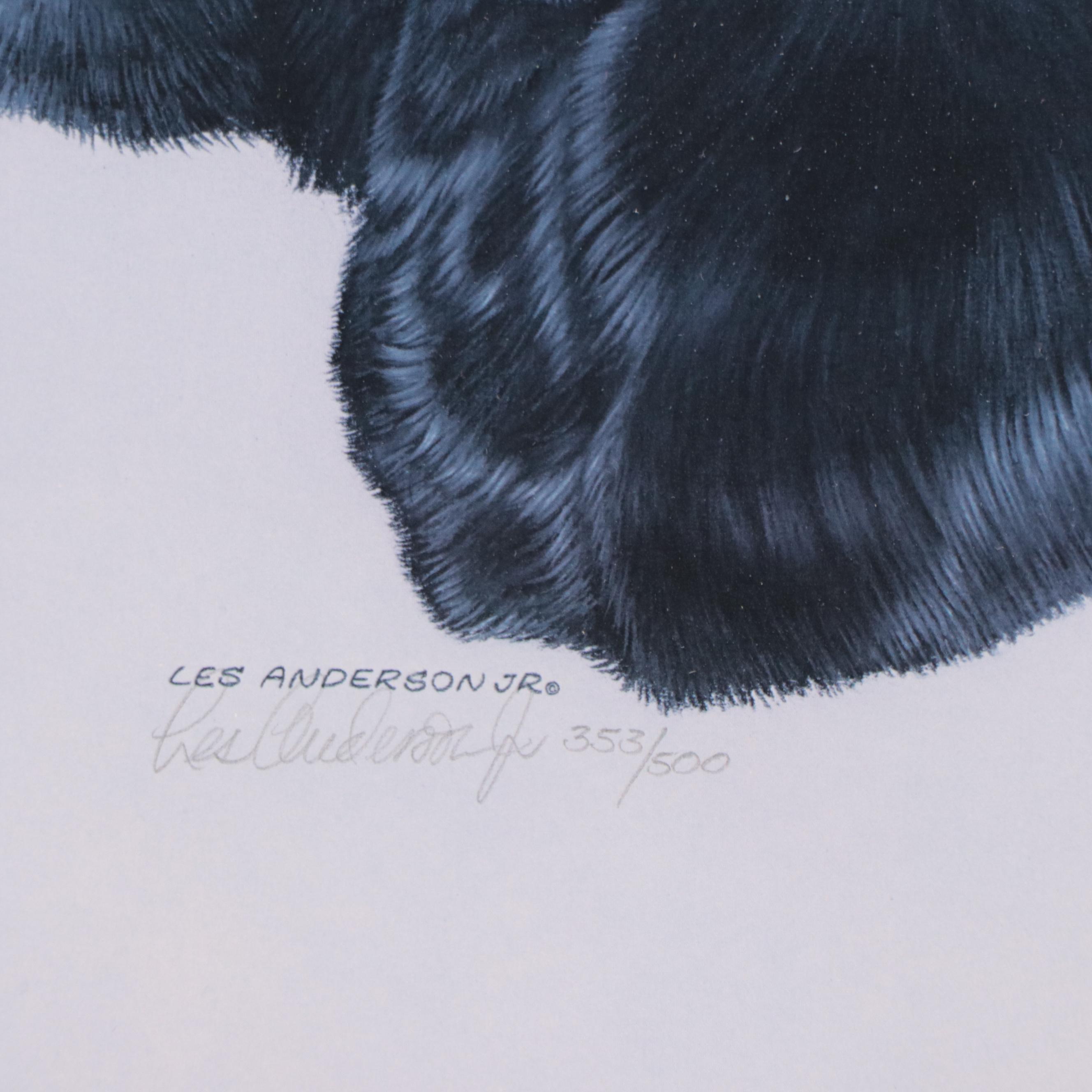 Les Anderson Offset Lithograph of Black Labradors, Late 20th Century