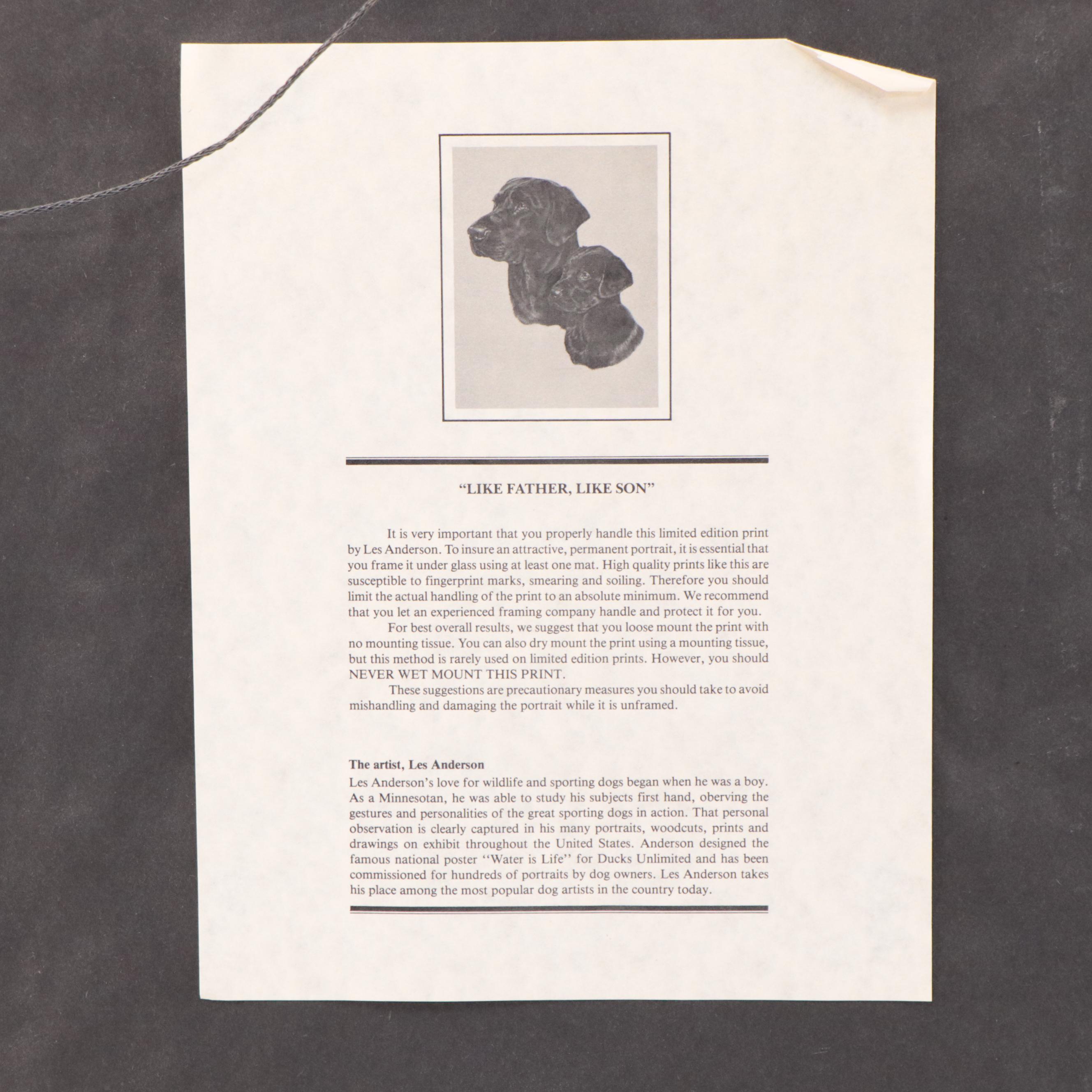 Les Anderson Offset Lithograph of Black Labradors, Late 20th Century