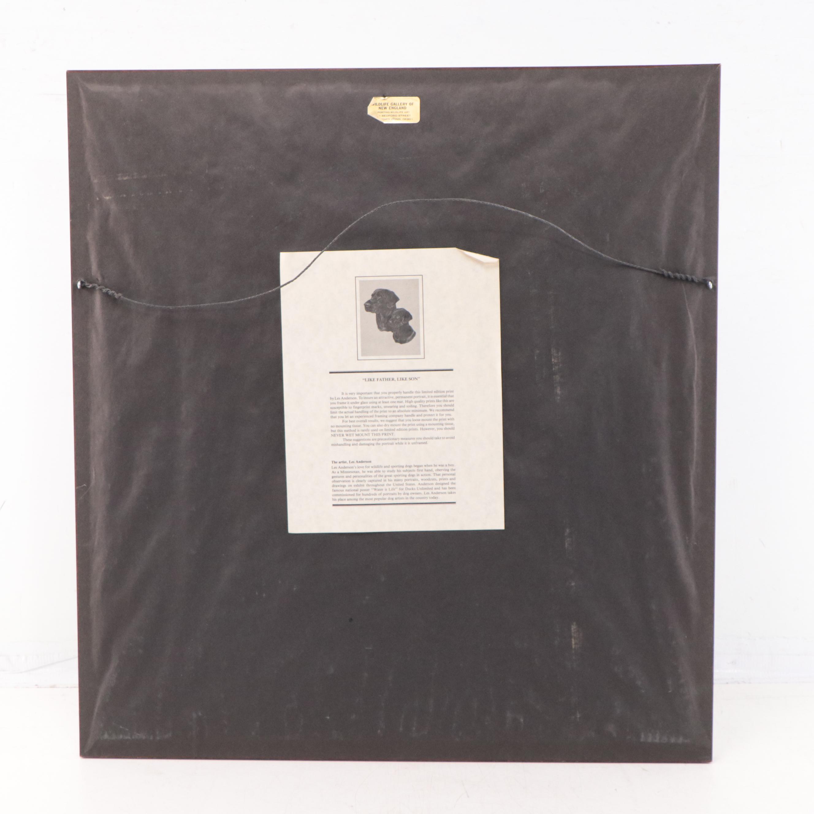Les Anderson Offset Lithograph of Black Labradors, Late 20th Century