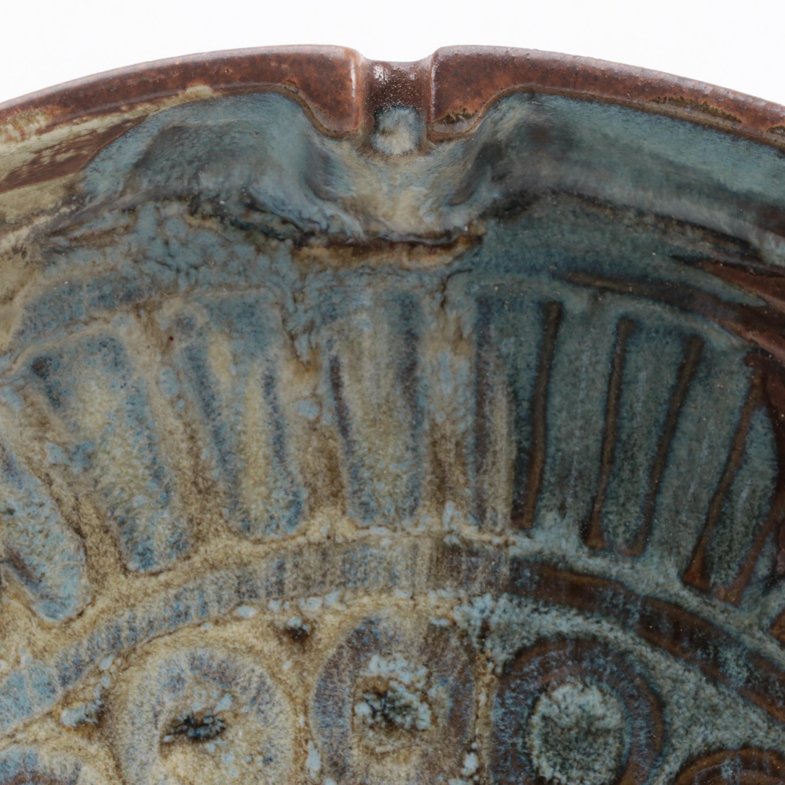 Pottery Craft Ashtray with Glazed Jug and Incised Decorated Pot