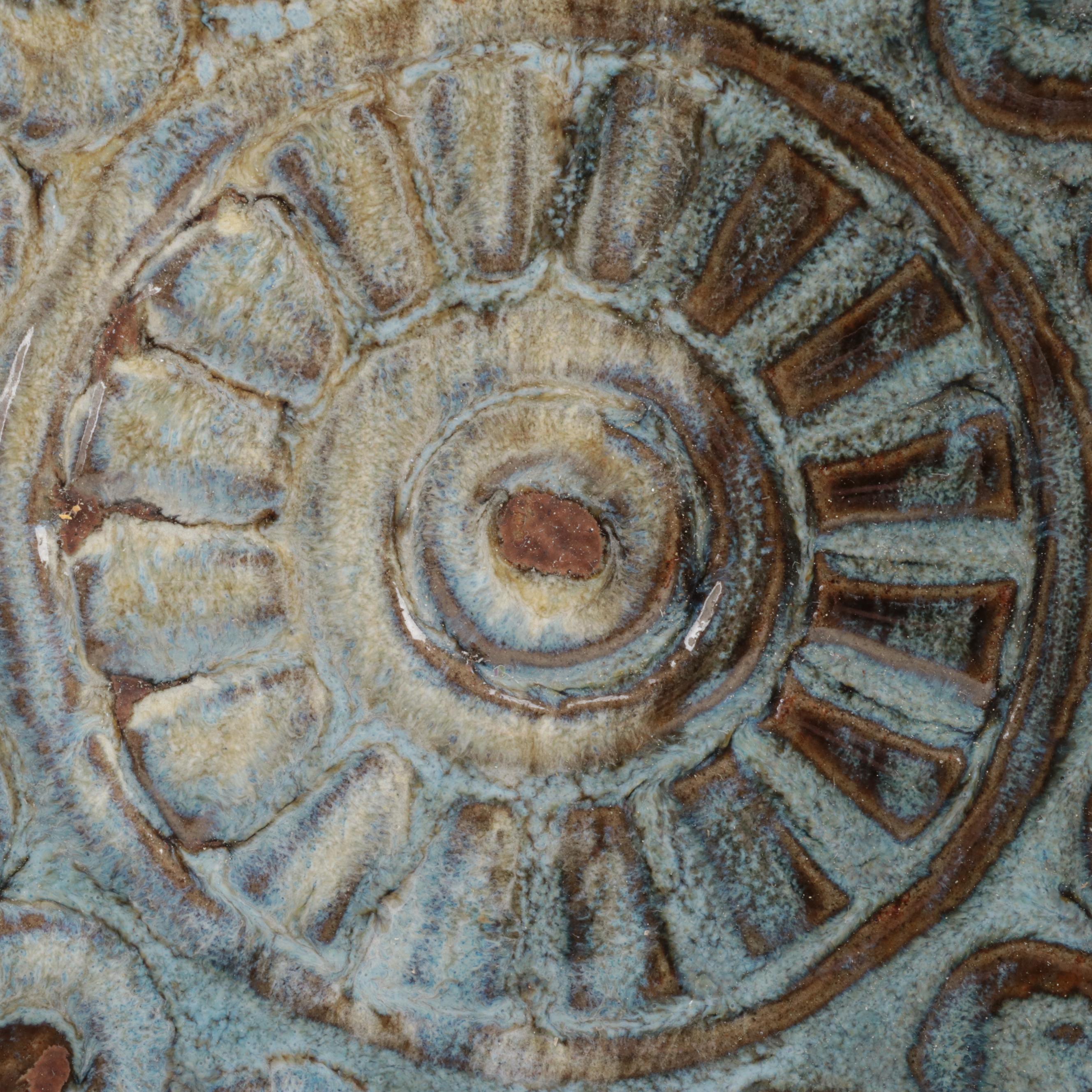 Pottery Craft Ashtray with Glazed Jug and Incised Decorated Pot