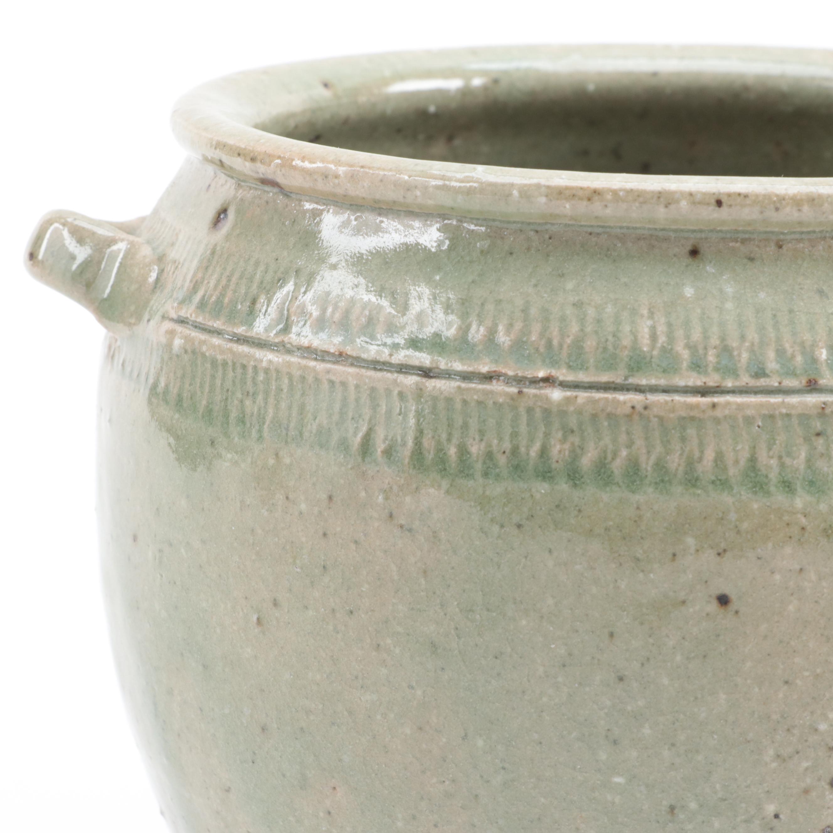 Pottery Craft Ashtray with Glazed Jug and Incised Decorated Pot