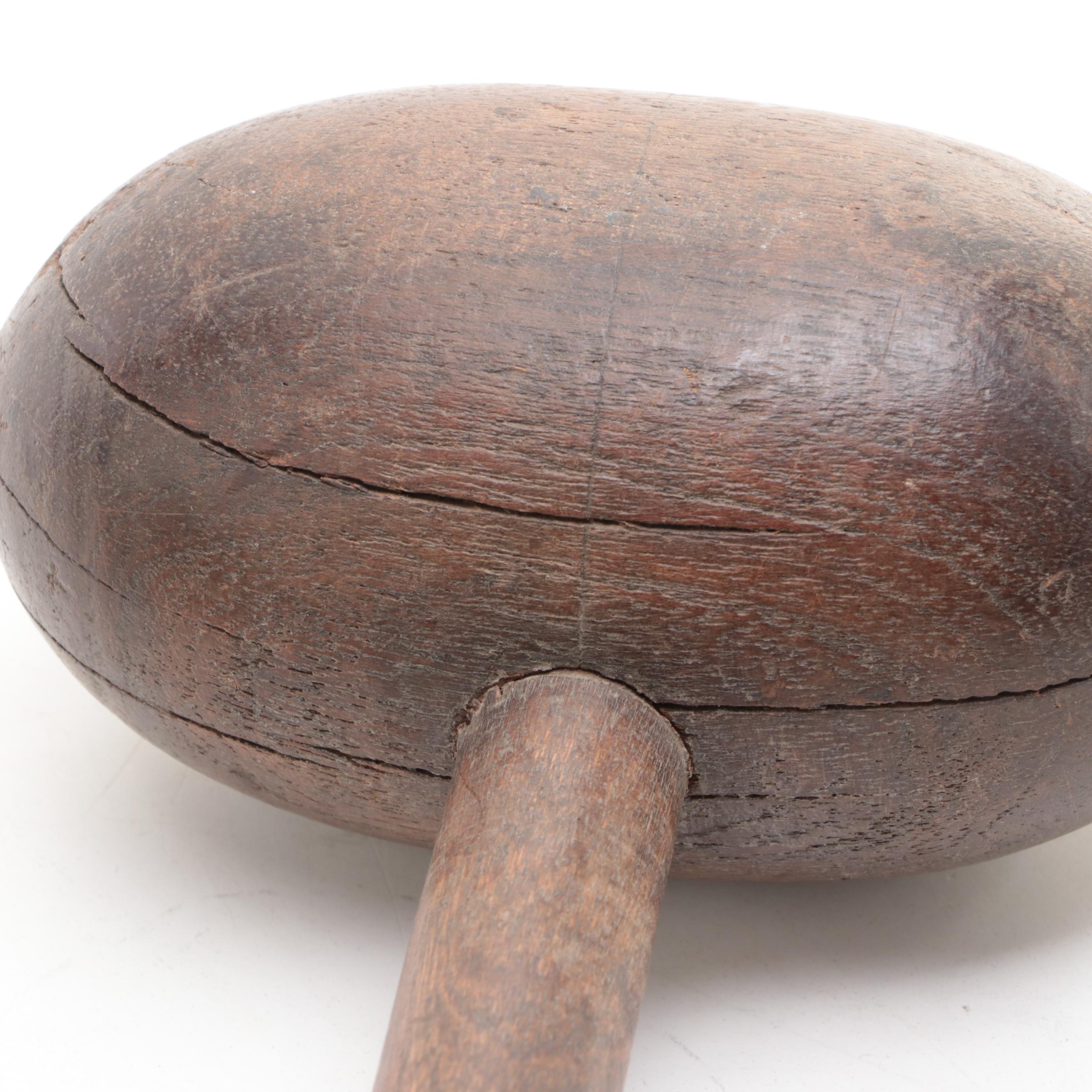 Filipino Stone Pestle and Wooden Mallet with Other Wooden Loom Post