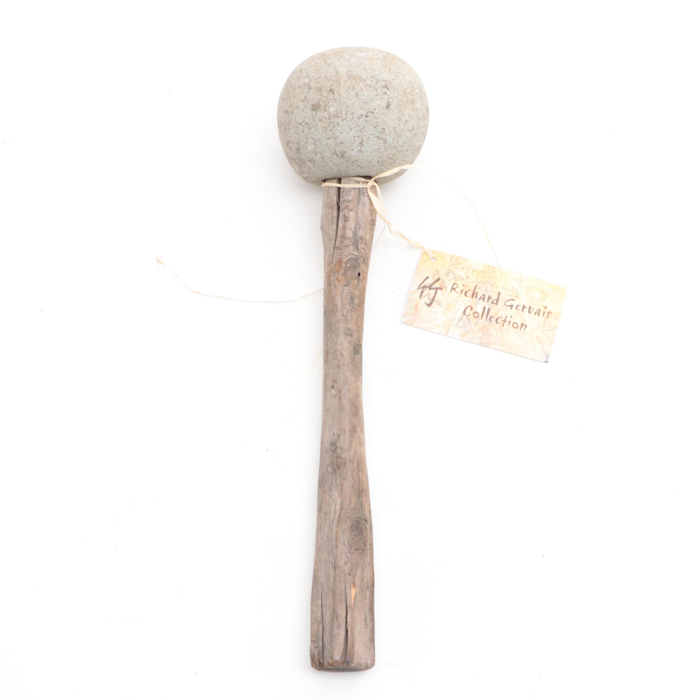 Filipino Stone Pestle and Wooden Mallet with Other Wooden Loom Post