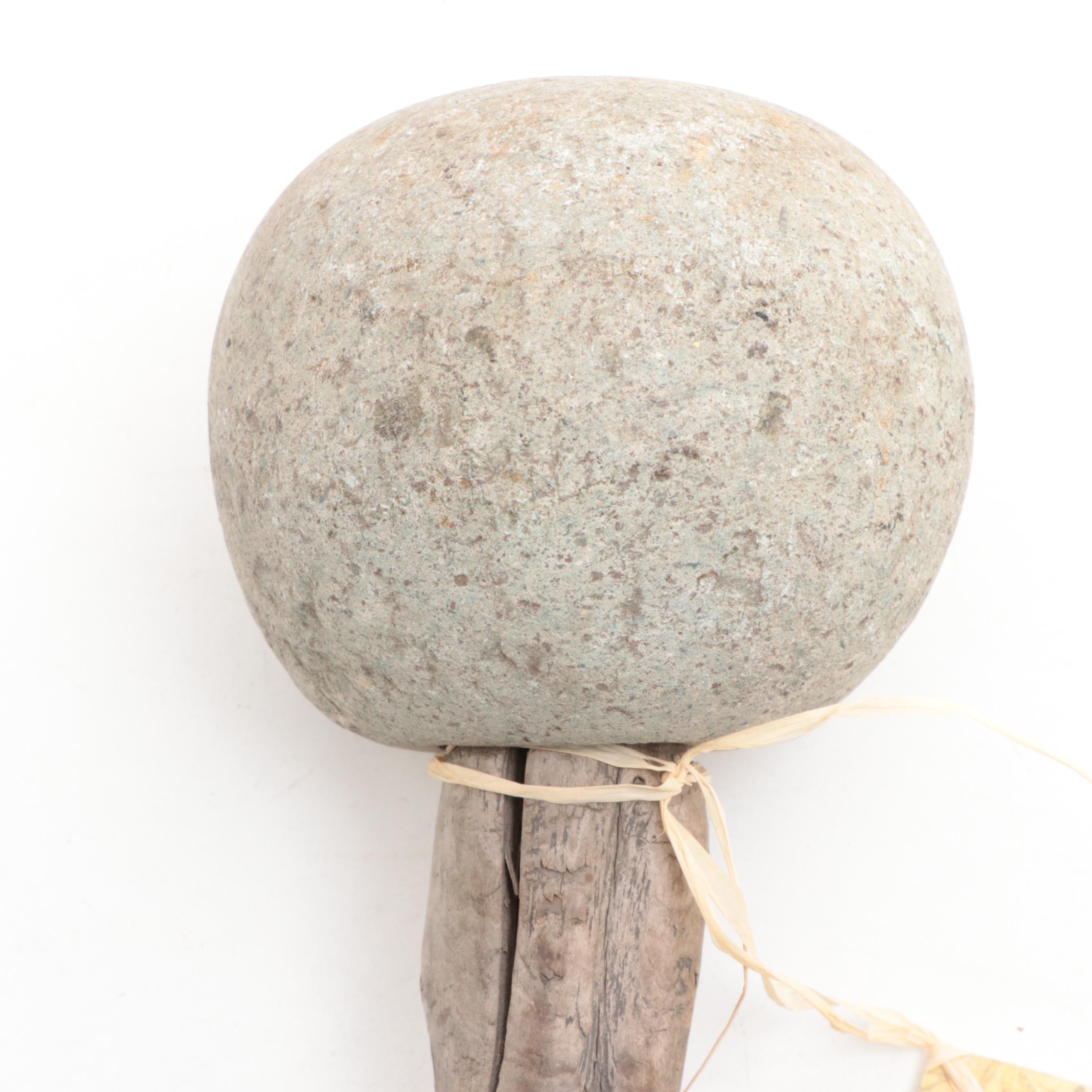 Filipino Stone Pestle and Wooden Mallet with Other Wooden Loom Post