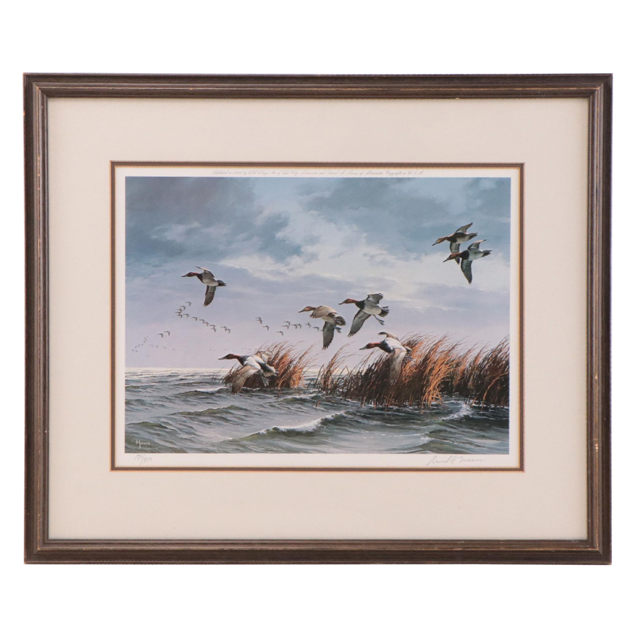 David A. Maass Offset Lithograph of Mallards in Flight