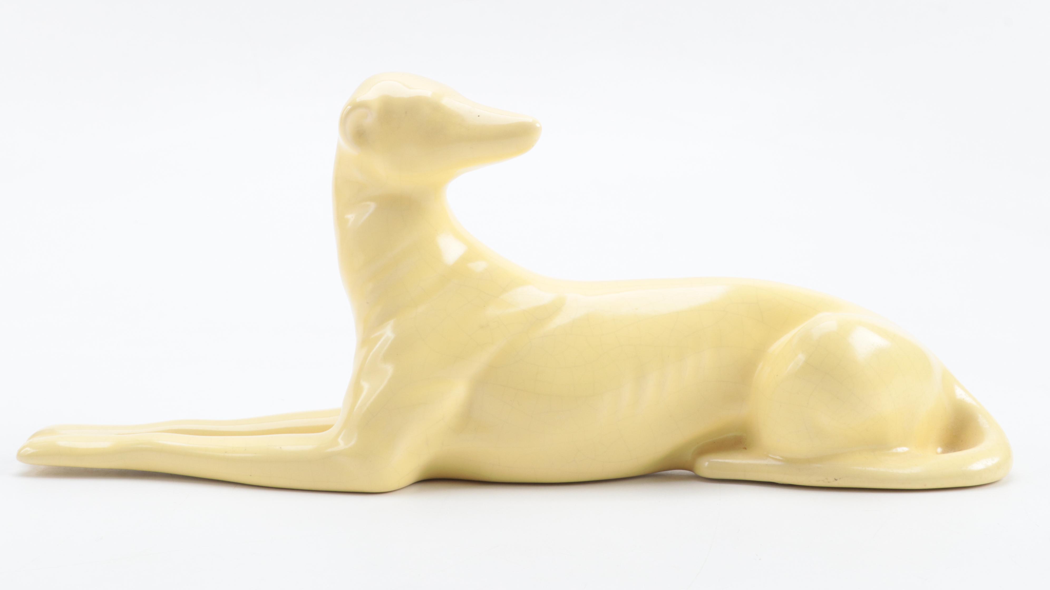 Frankoma Pottery Dish and Other Ceramic Dog Figurine, Mid to Late 20th Century