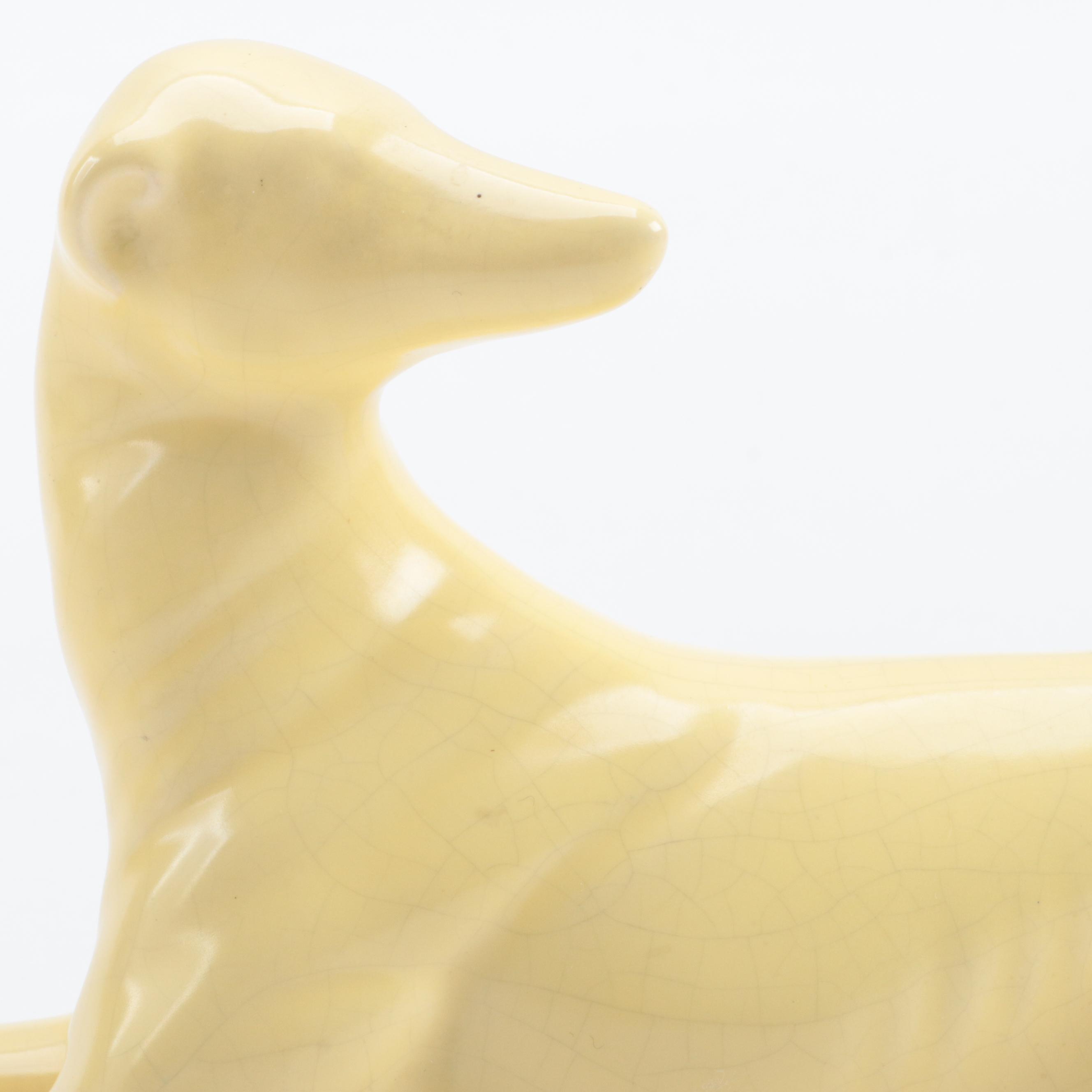 Frankoma Pottery Dish and Other Ceramic Dog Figurine, Mid to Late 20th Century