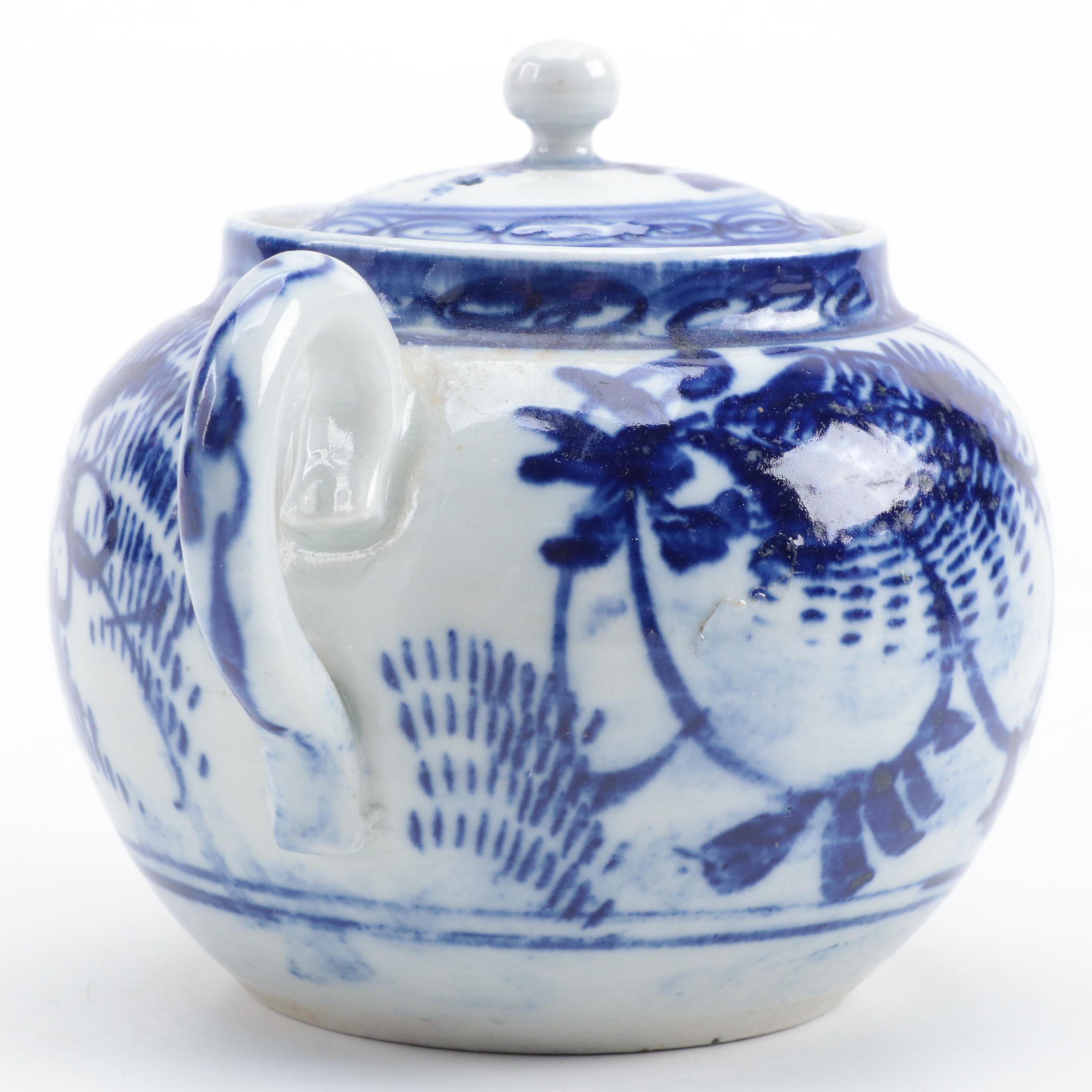 Japanese Blue and White Porcelain Teapot with Other Tableware