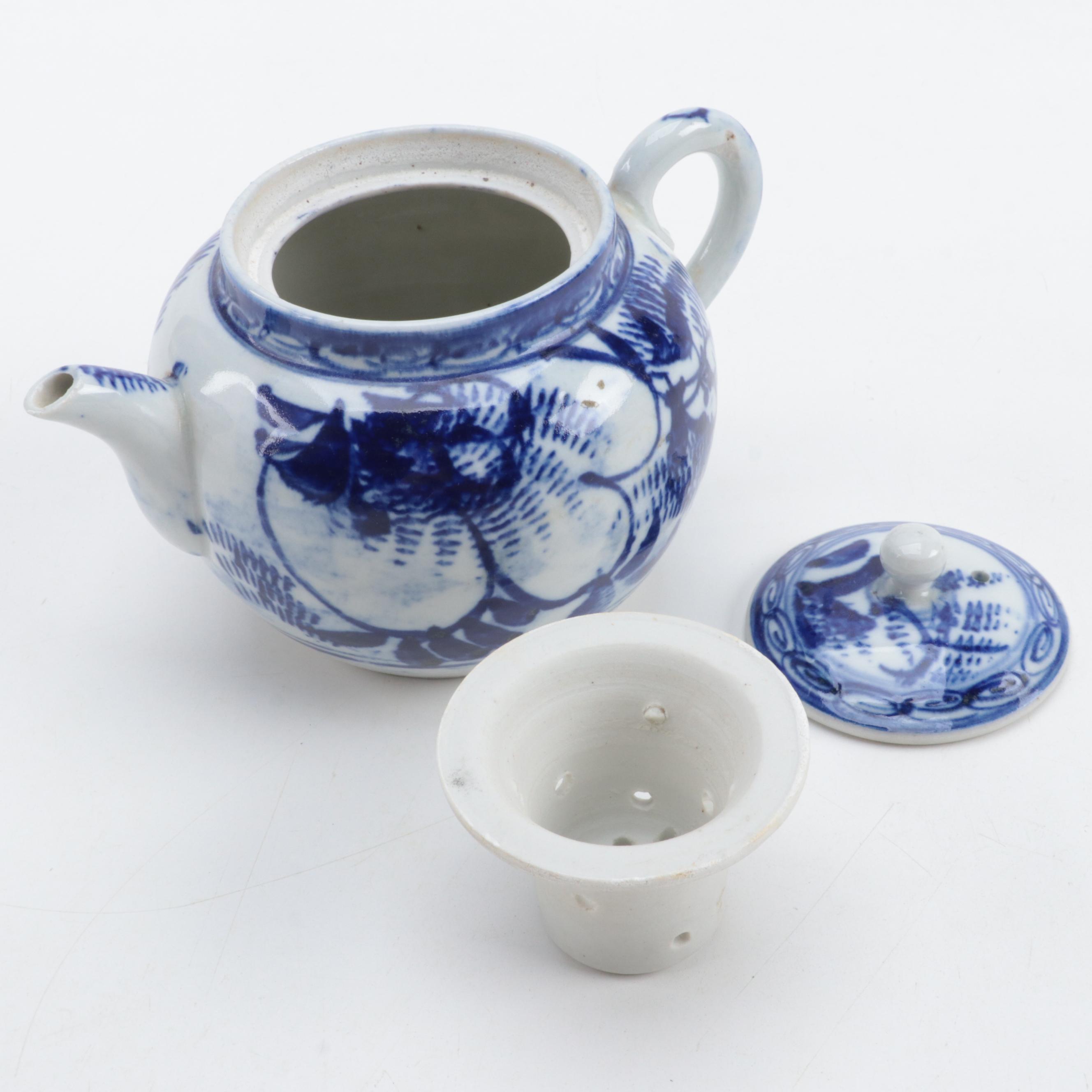 Japanese Blue and White Porcelain Teapot with Other Tableware