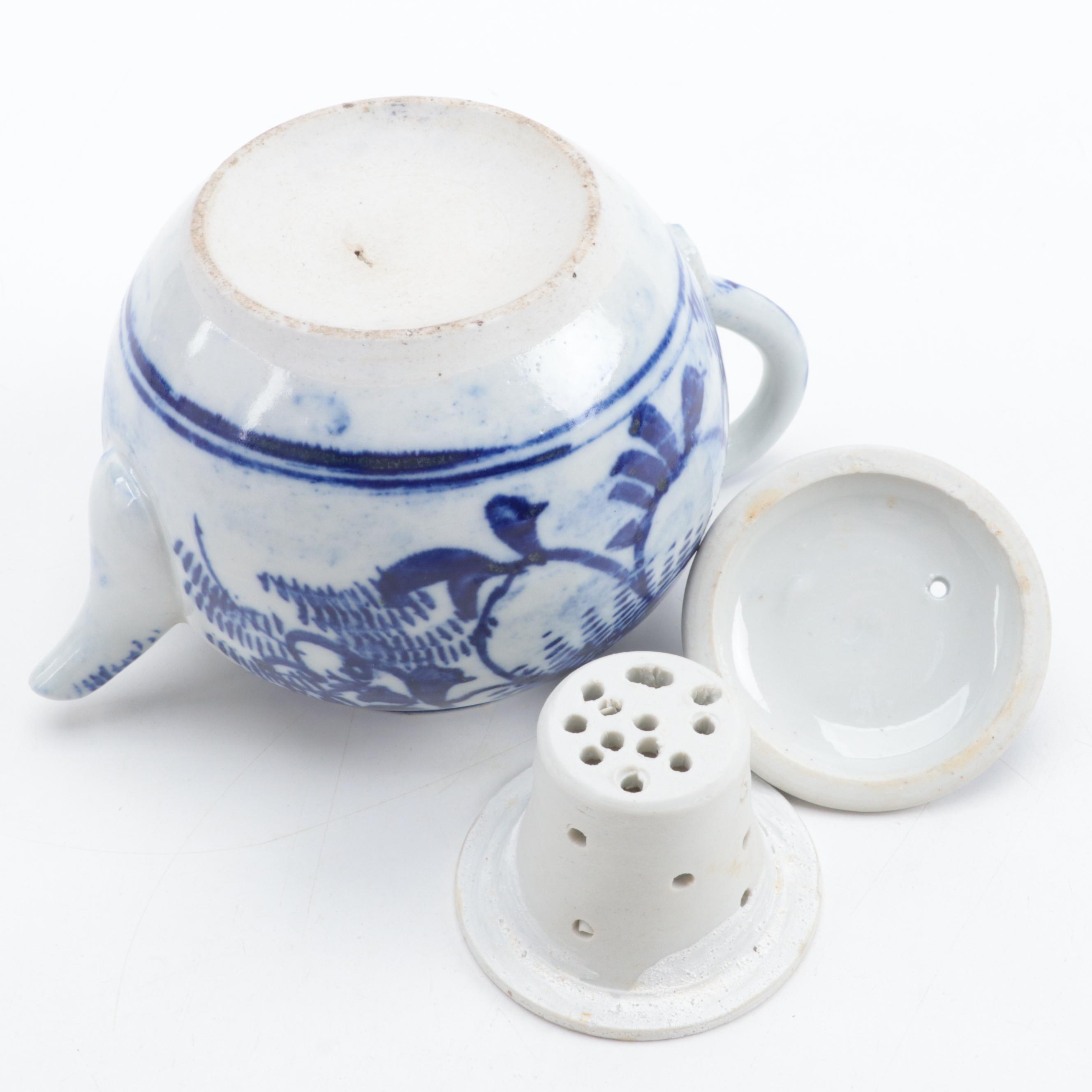 Japanese Blue and White Porcelain Teapot with Other Tableware