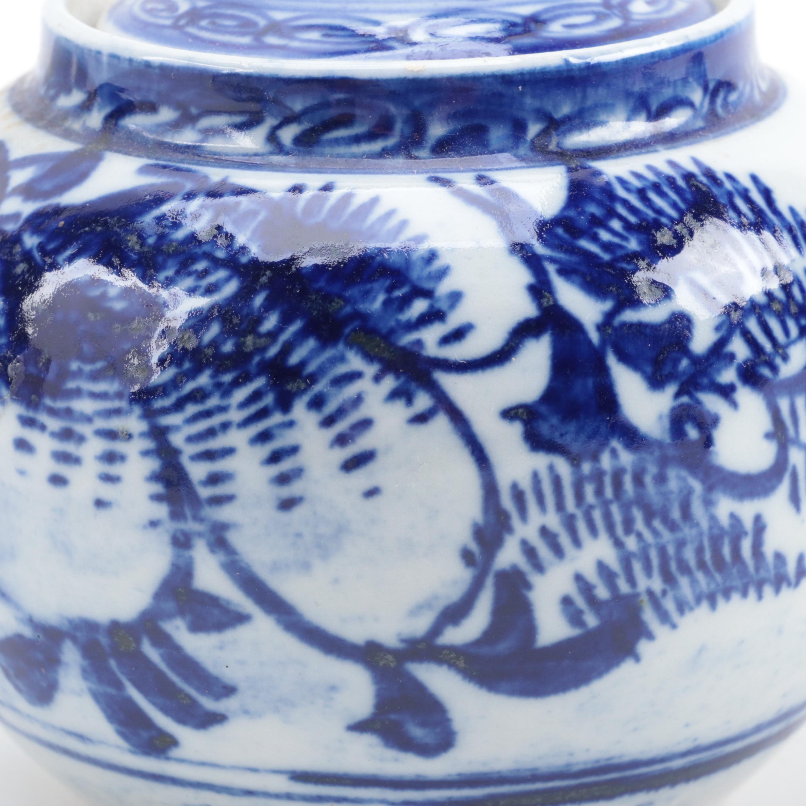 Japanese Blue and White Porcelain Teapot with Other Tableware