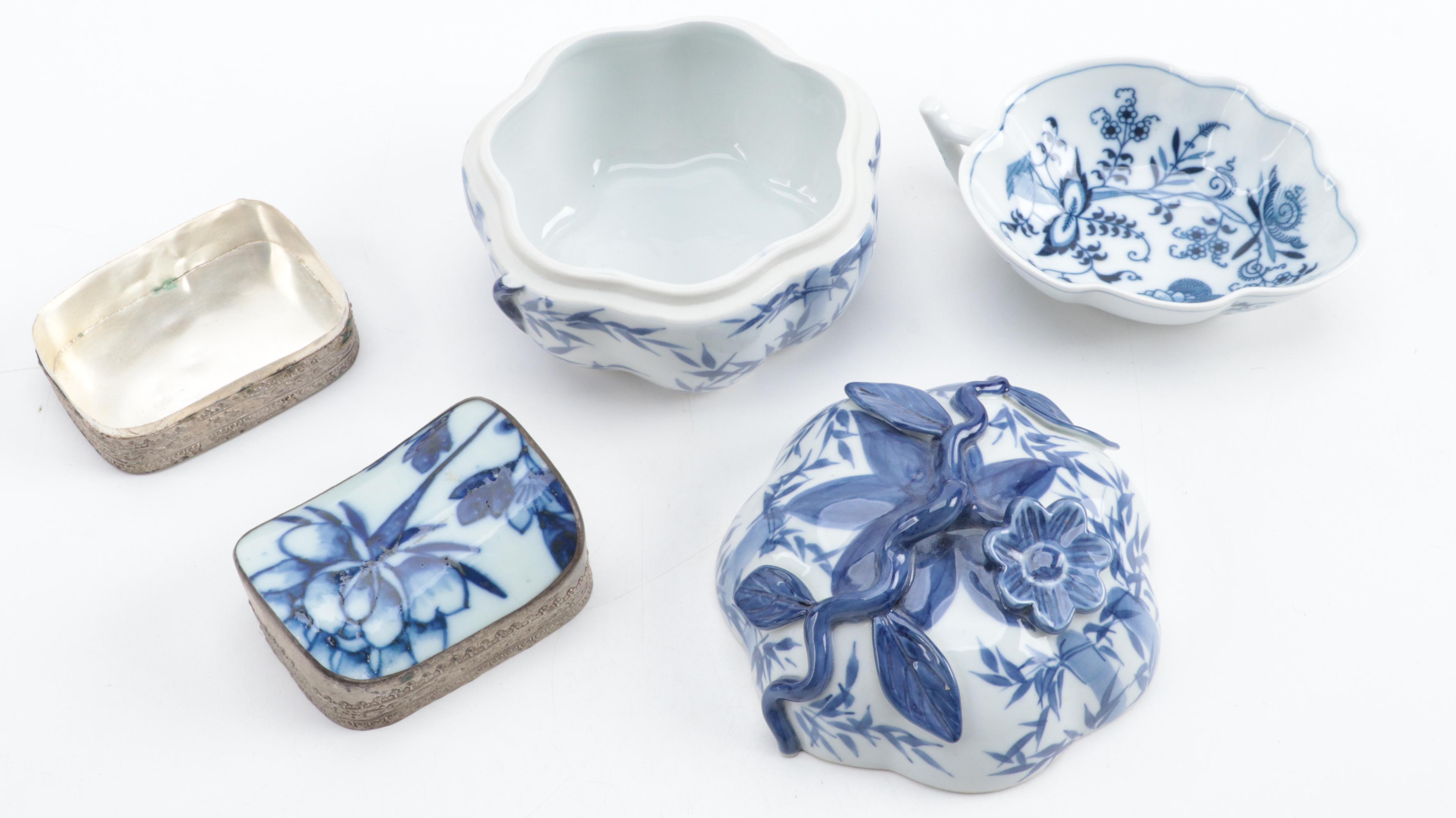 Japanese Blue and White Porcelain Teapot with Other Tableware