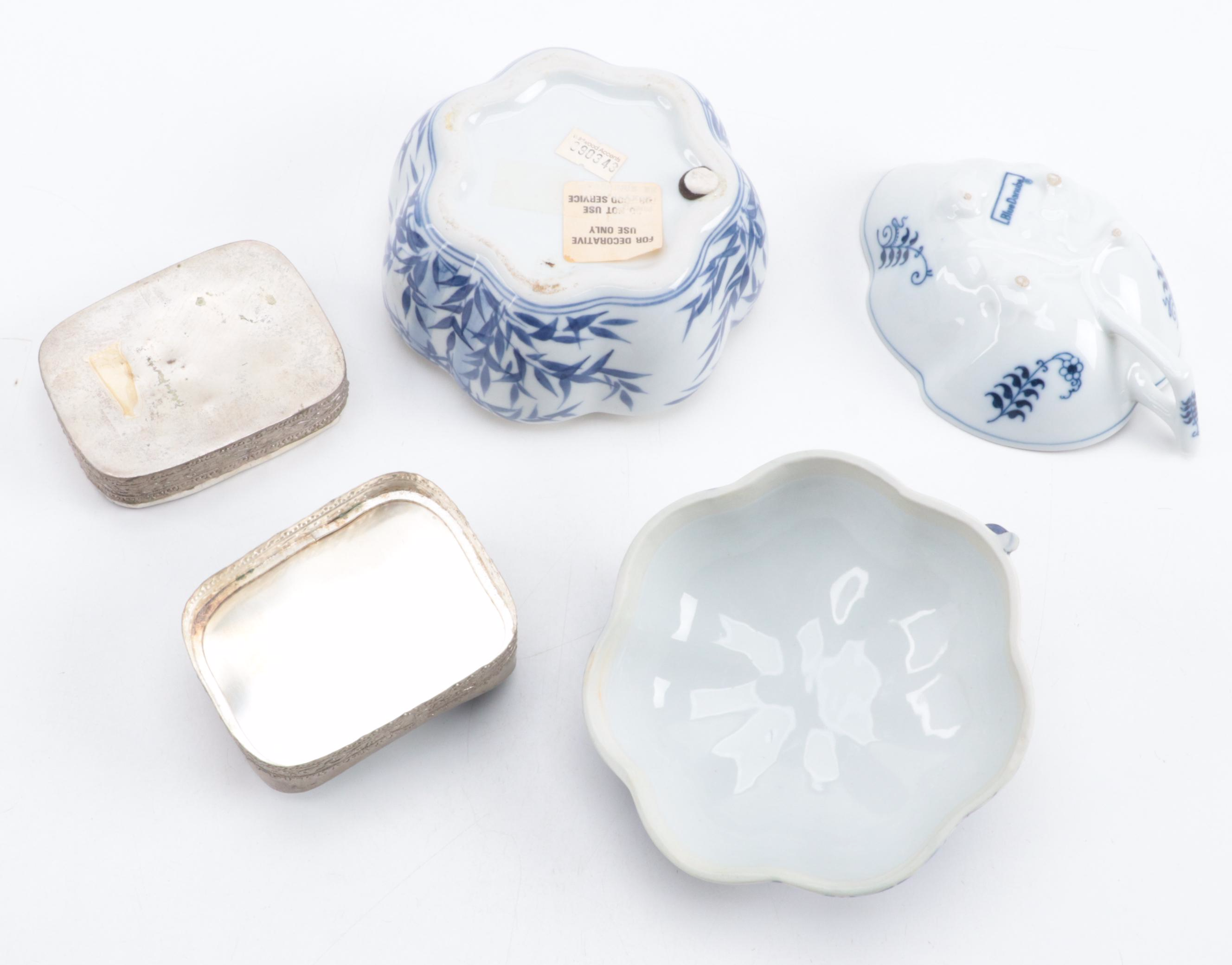 Japanese Blue and White Porcelain Teapot with Other Tableware