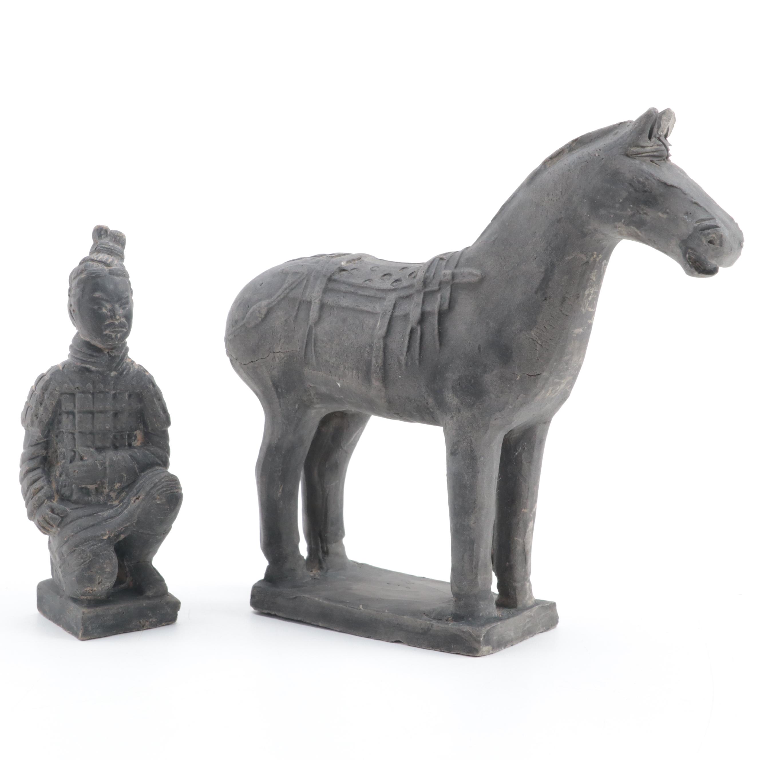 Chinese Replica Qin Shi Huang's Terracotta Army Soldier and Horse Figurines
