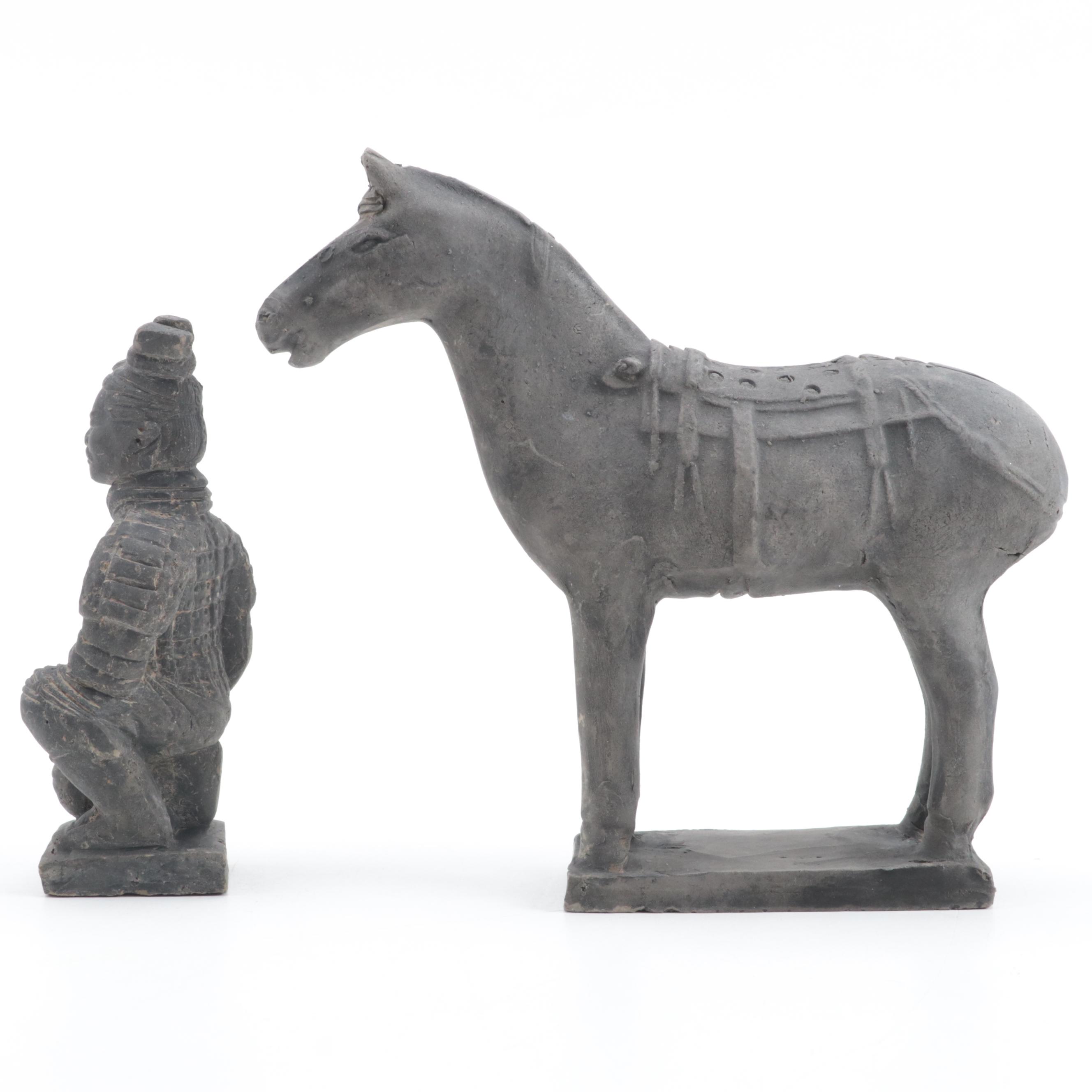 Chinese Replica Qin Shi Huang's Terracotta Army Soldier and Horse Figurines