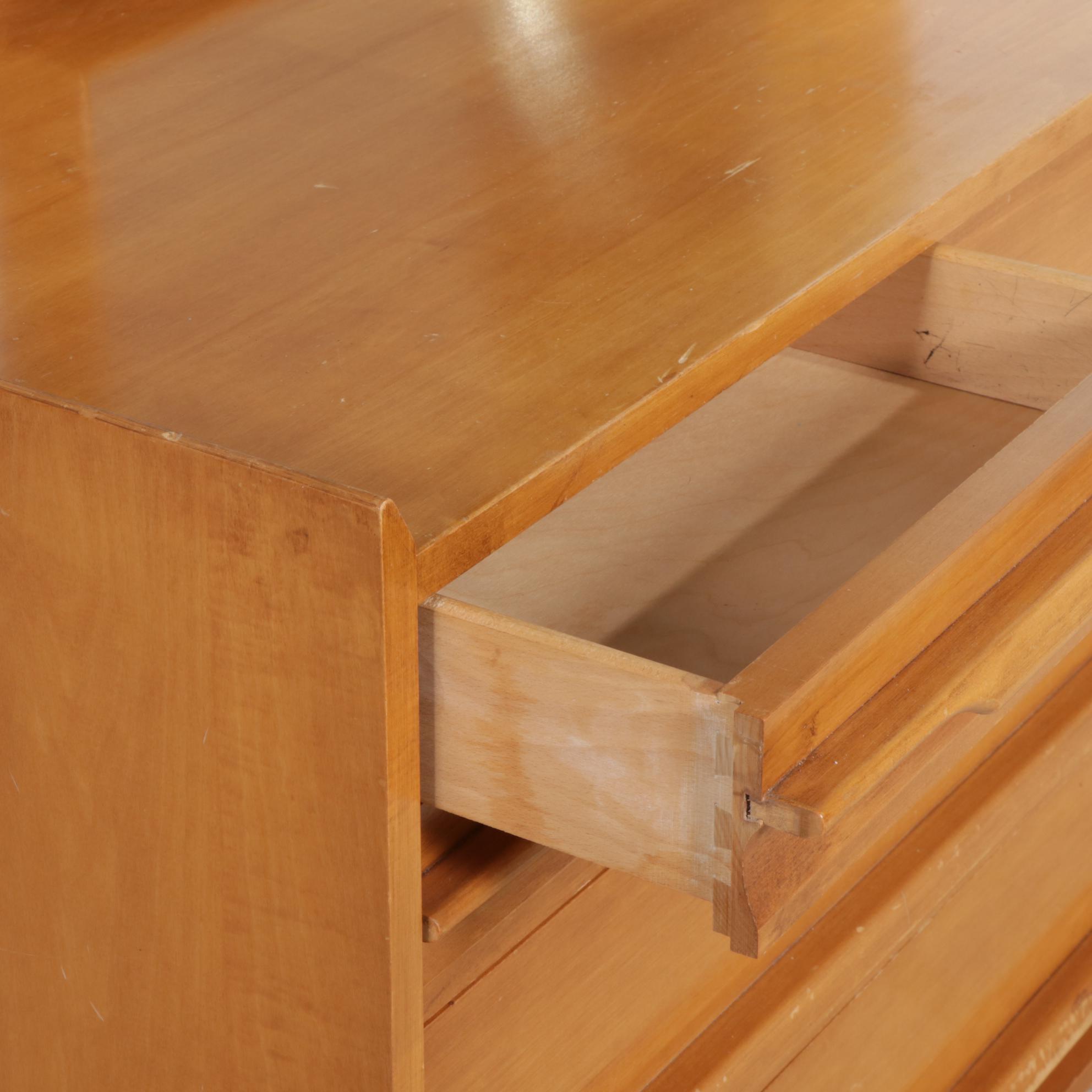 Crawford Furniture Mid Century Modern Maple Nine-Drawer Dresser and Mirror