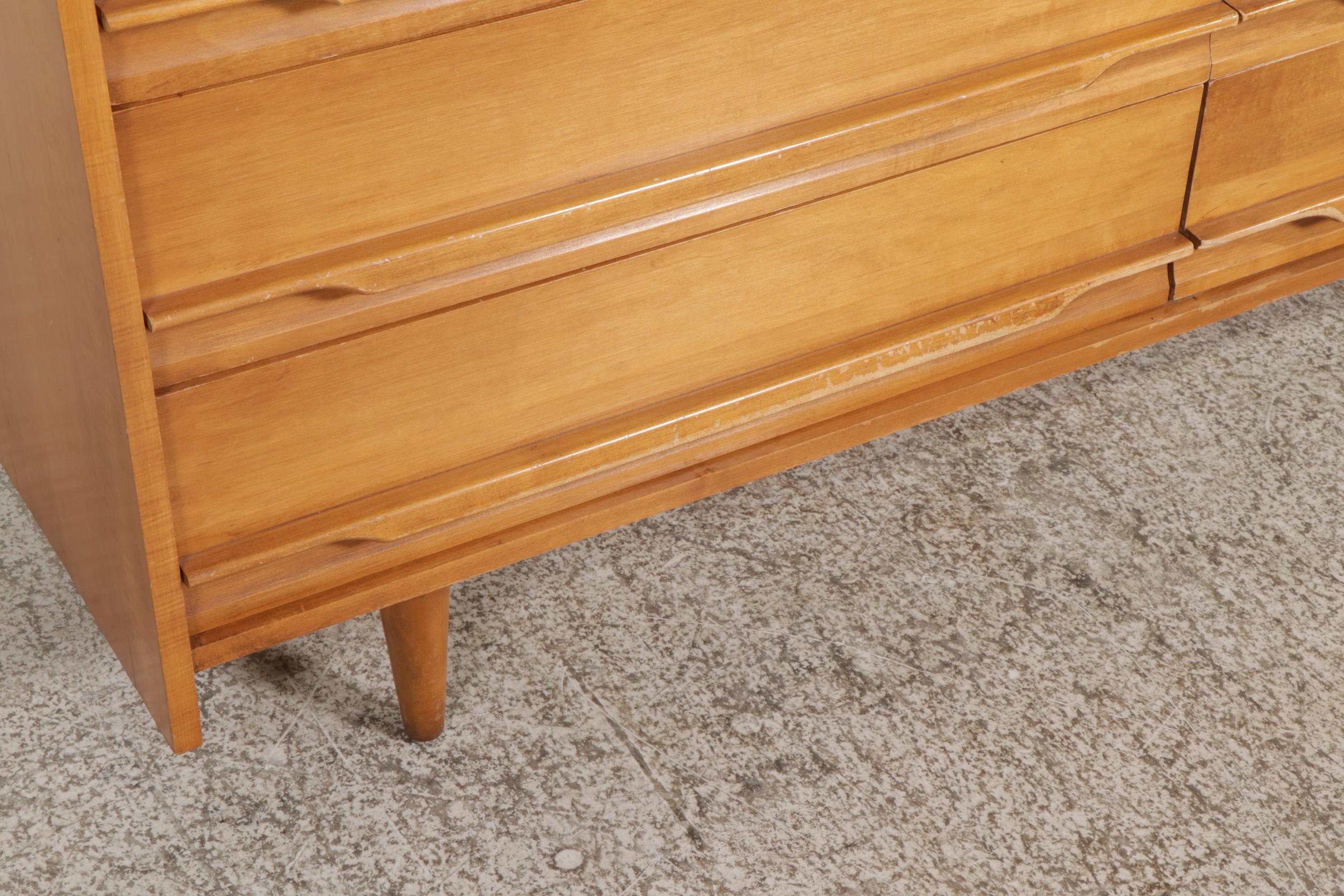 Crawford Furniture Mid Century Modern Maple Nine-Drawer Dresser and Mirror