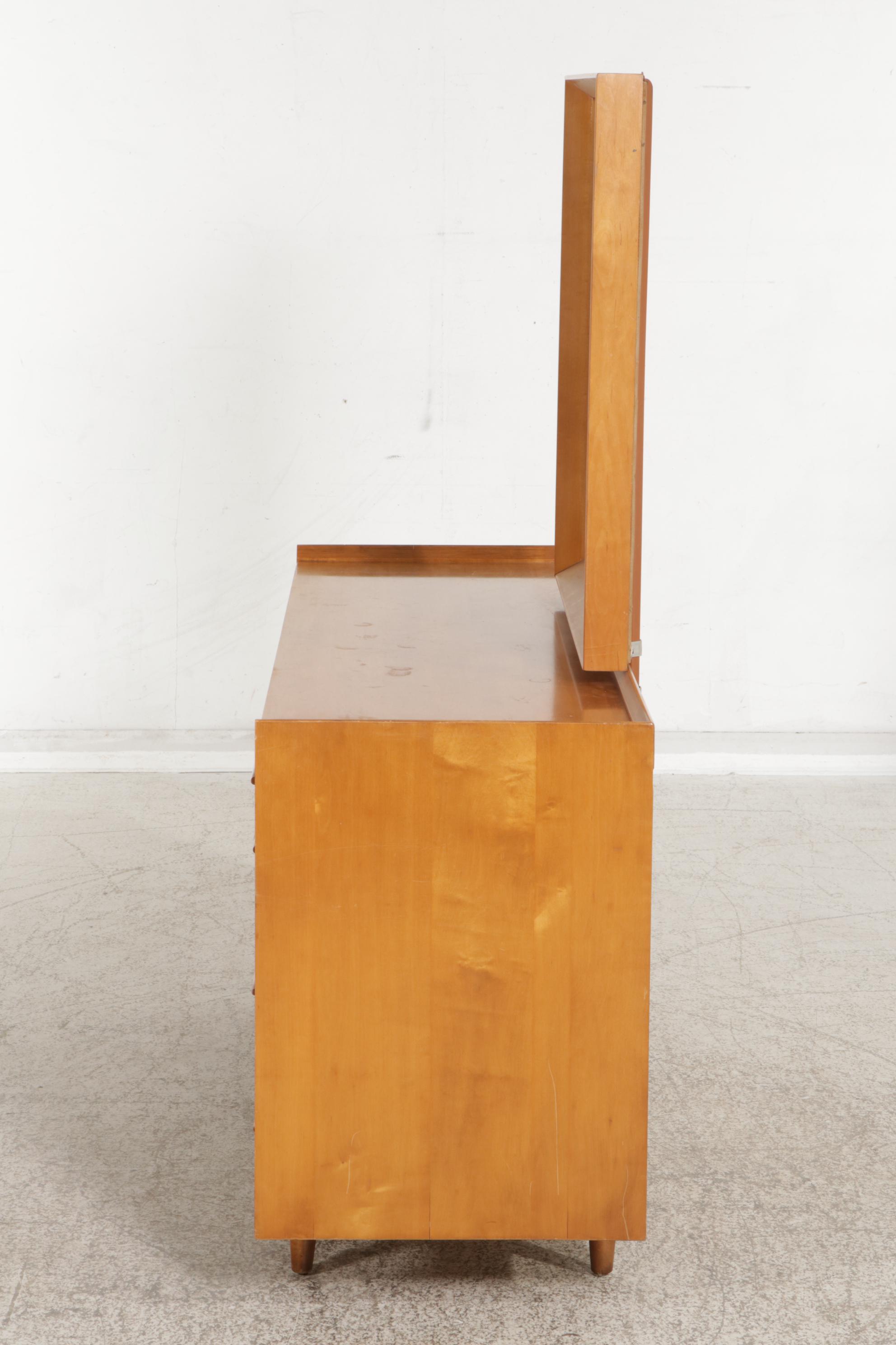 Crawford Furniture Mid Century Modern Maple Nine-Drawer Dresser and Mirror