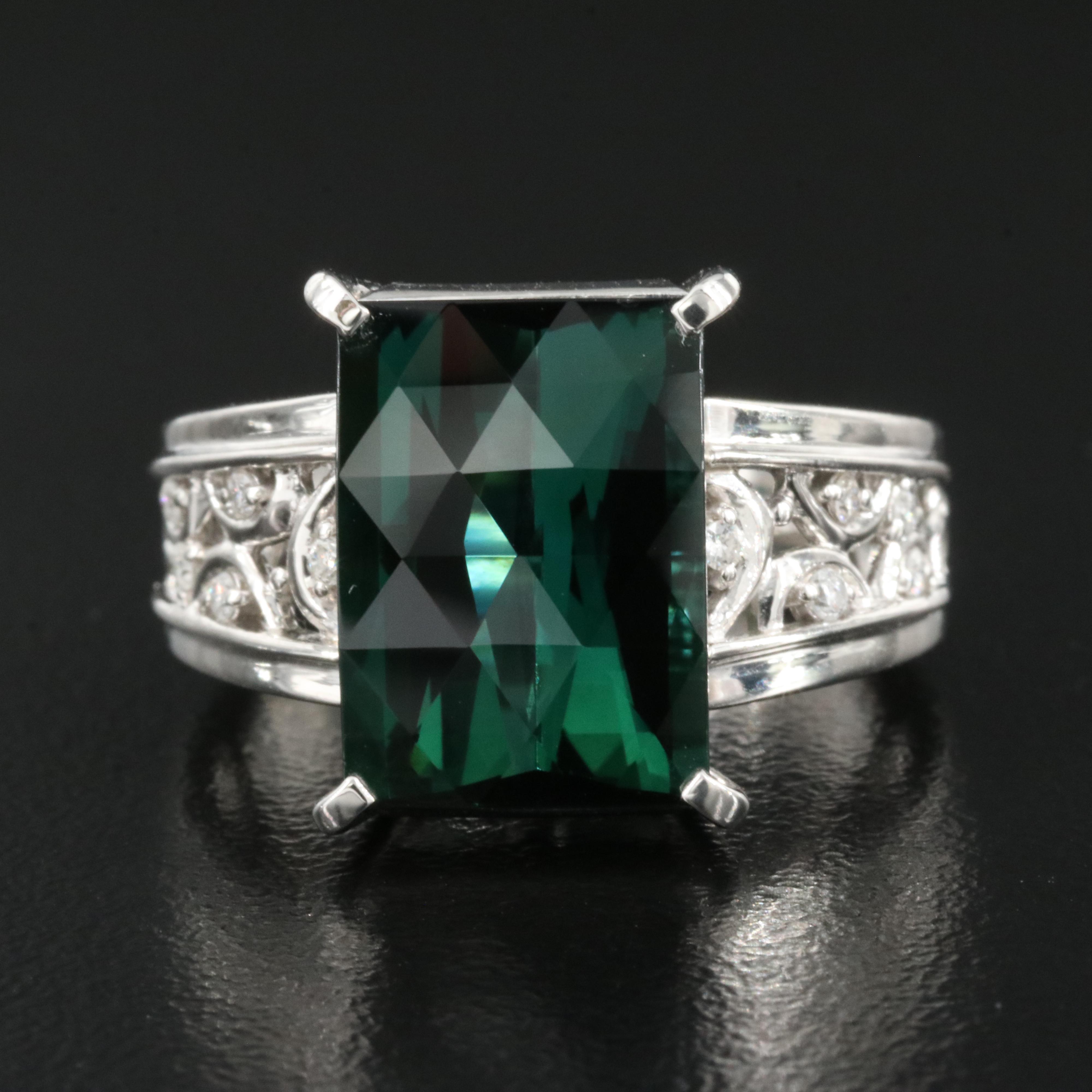 Platinum 7.63 CT Tourmaline and Diamond Ring