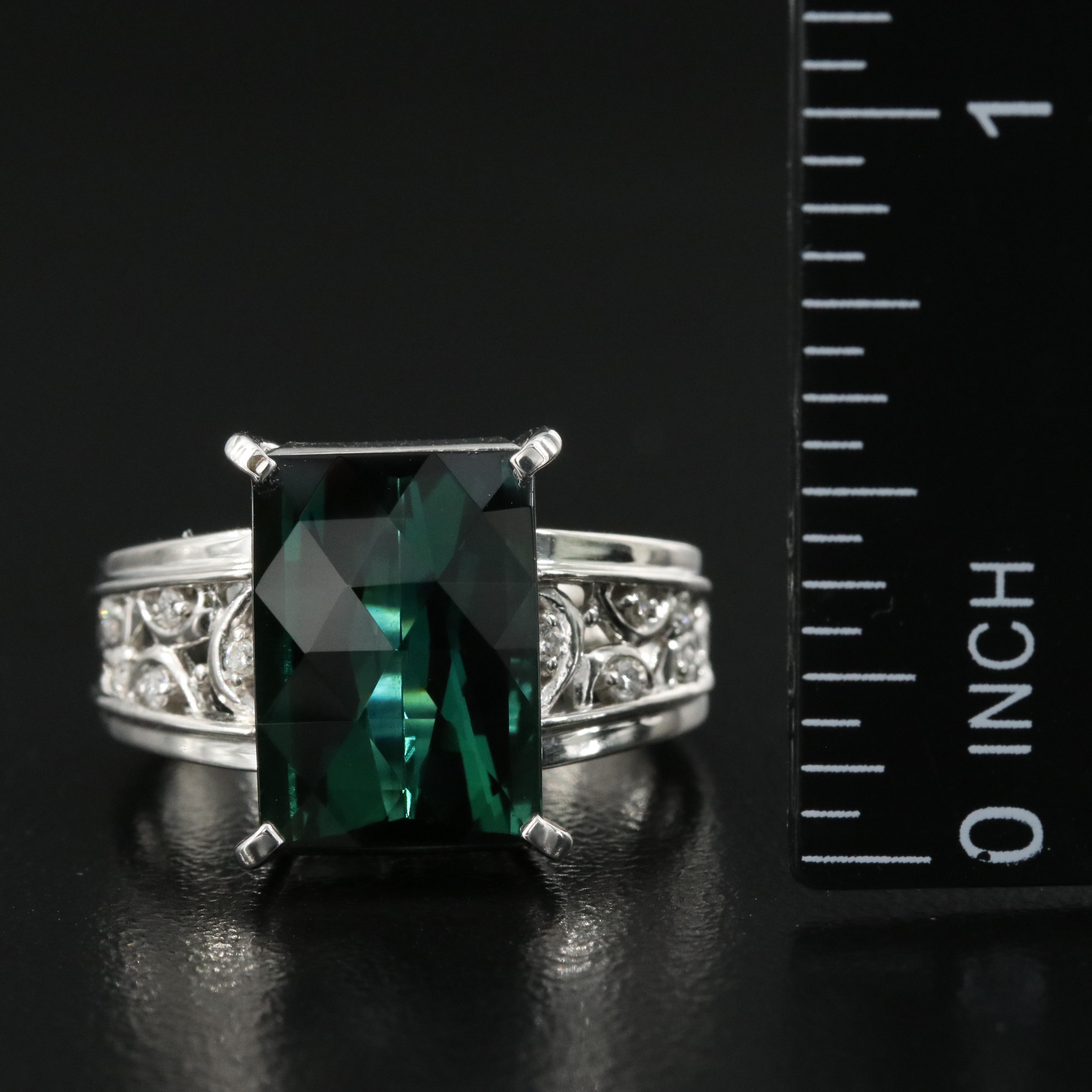 Platinum 7.63 CT Tourmaline and Diamond Ring