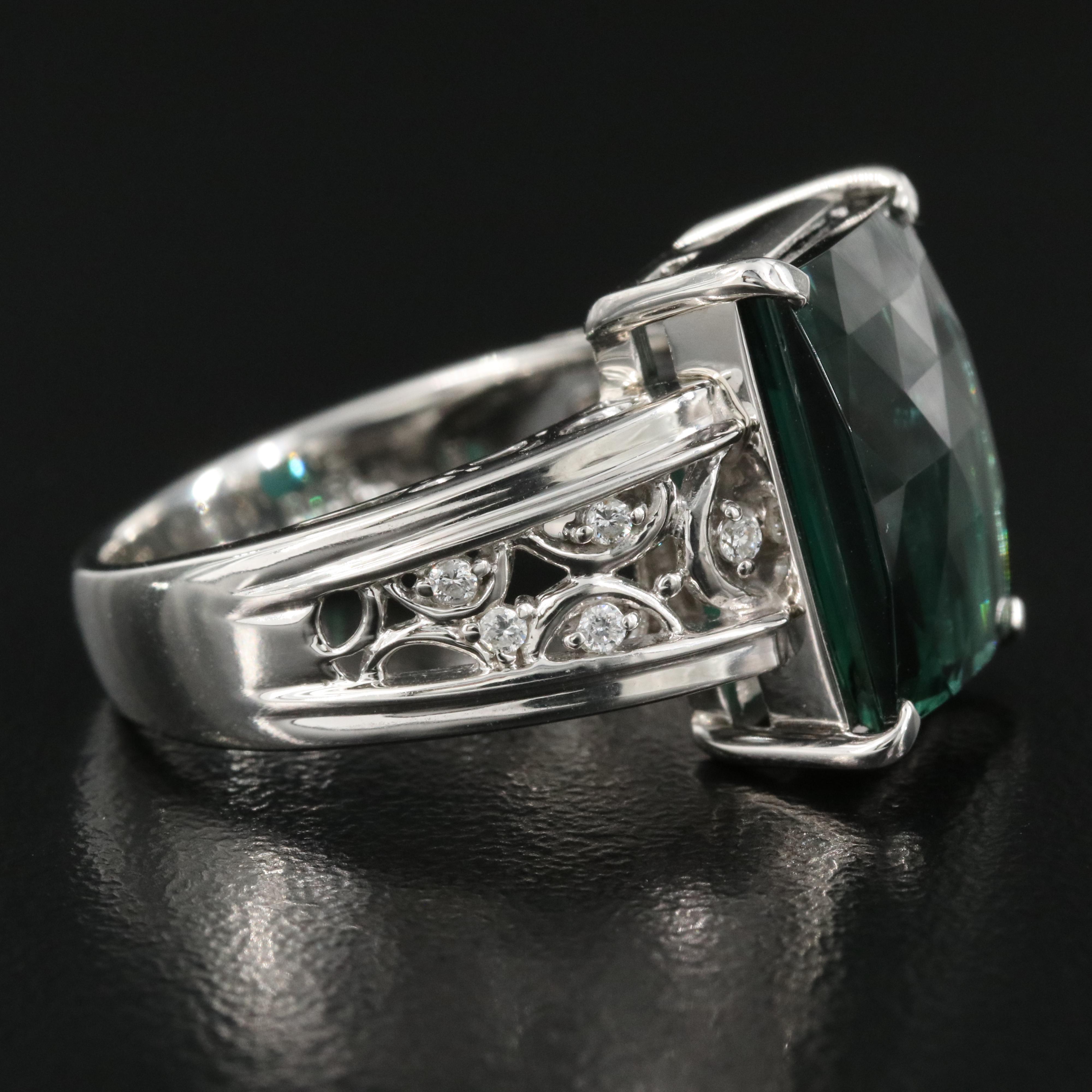 Platinum 7.63 CT Tourmaline and Diamond Ring
