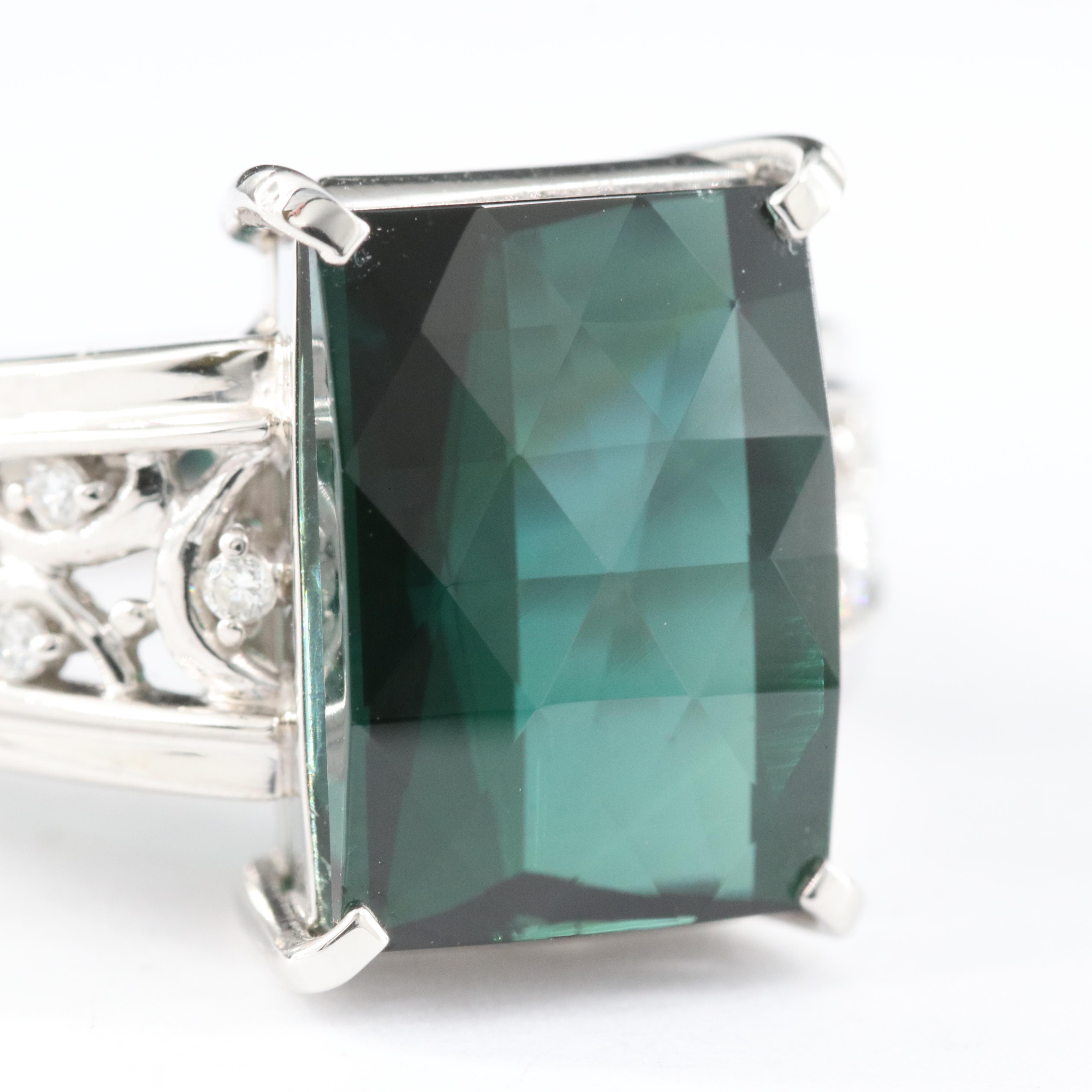 Platinum 7.63 CT Tourmaline and Diamond Ring