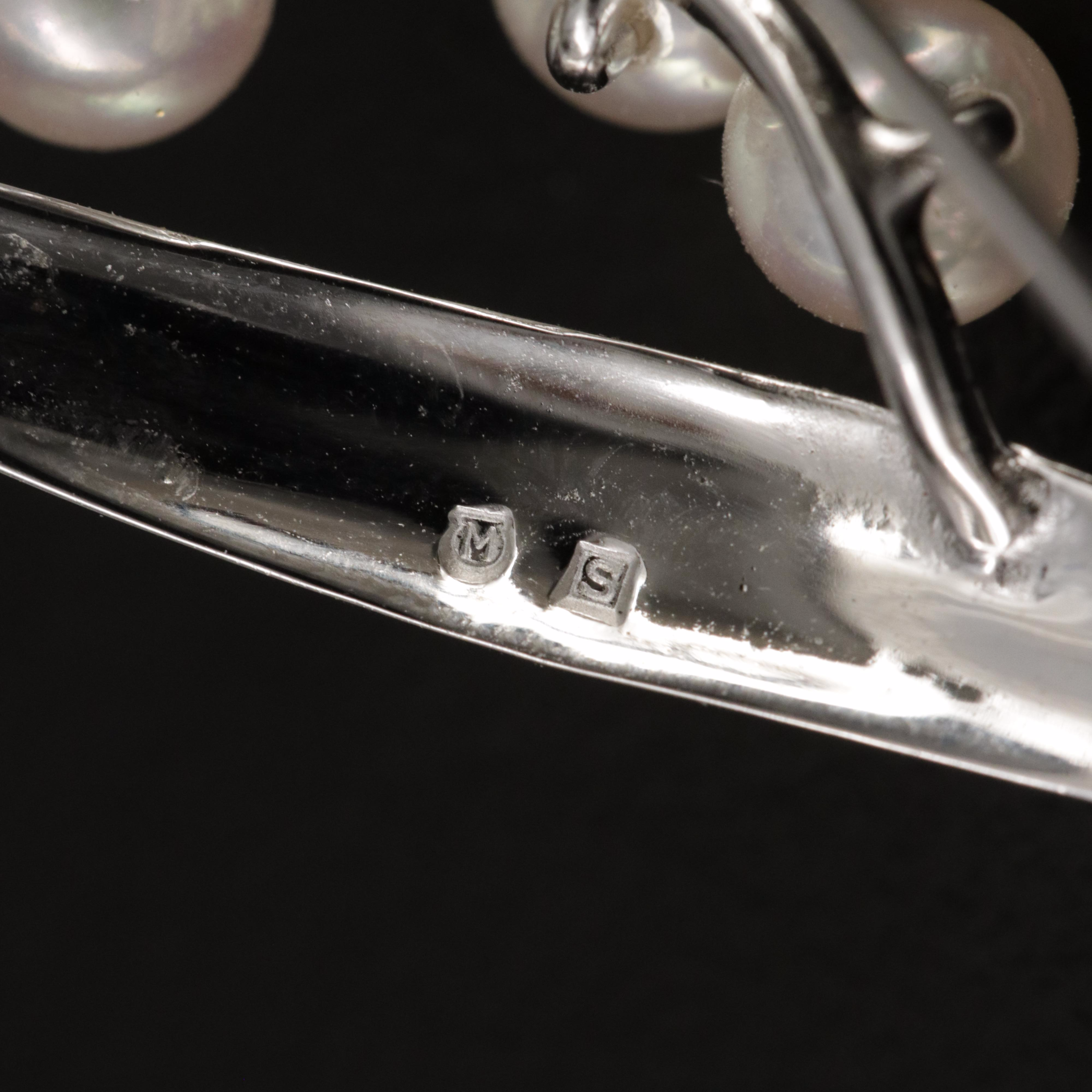 1960s Mikimoto Sterling Pearl Spray Brooch