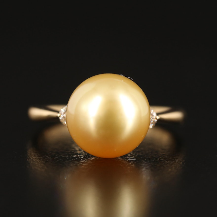 18K 10.50 mm Pearl and Diamond Ring