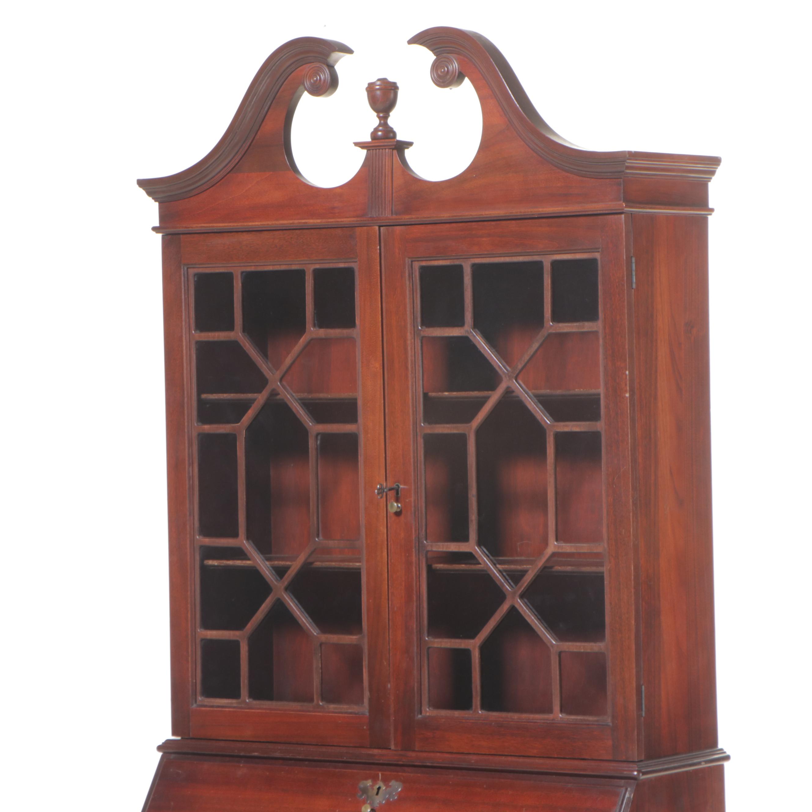 Chippendale Style Mahogany Secretary Bookcase, 20th Century